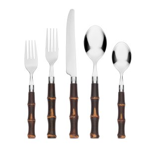 Bamboo Dark Plastic Handle 20 Piece Flatware Set