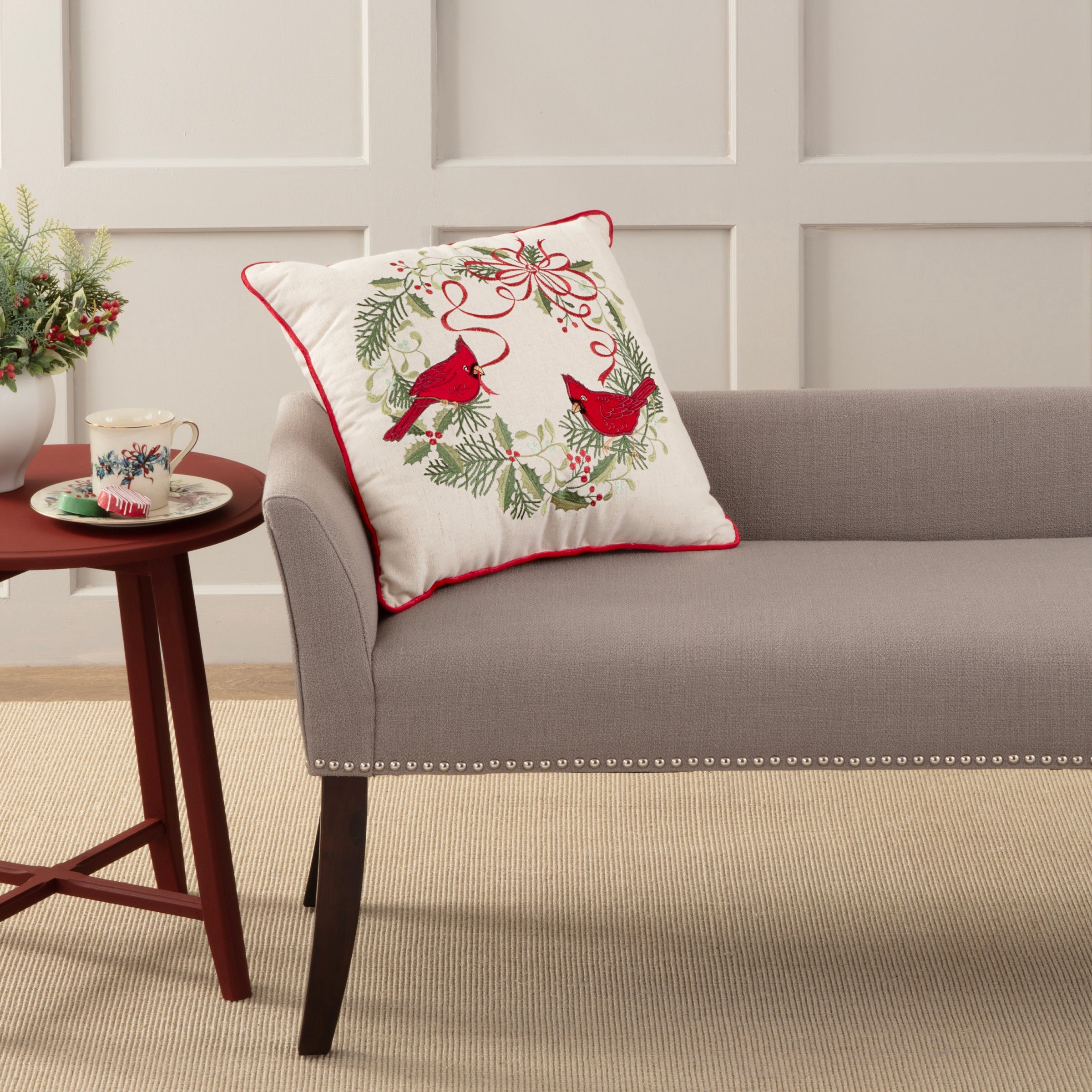 Winter Greetings Wreath 18X18 Throw Pillow - Image 4