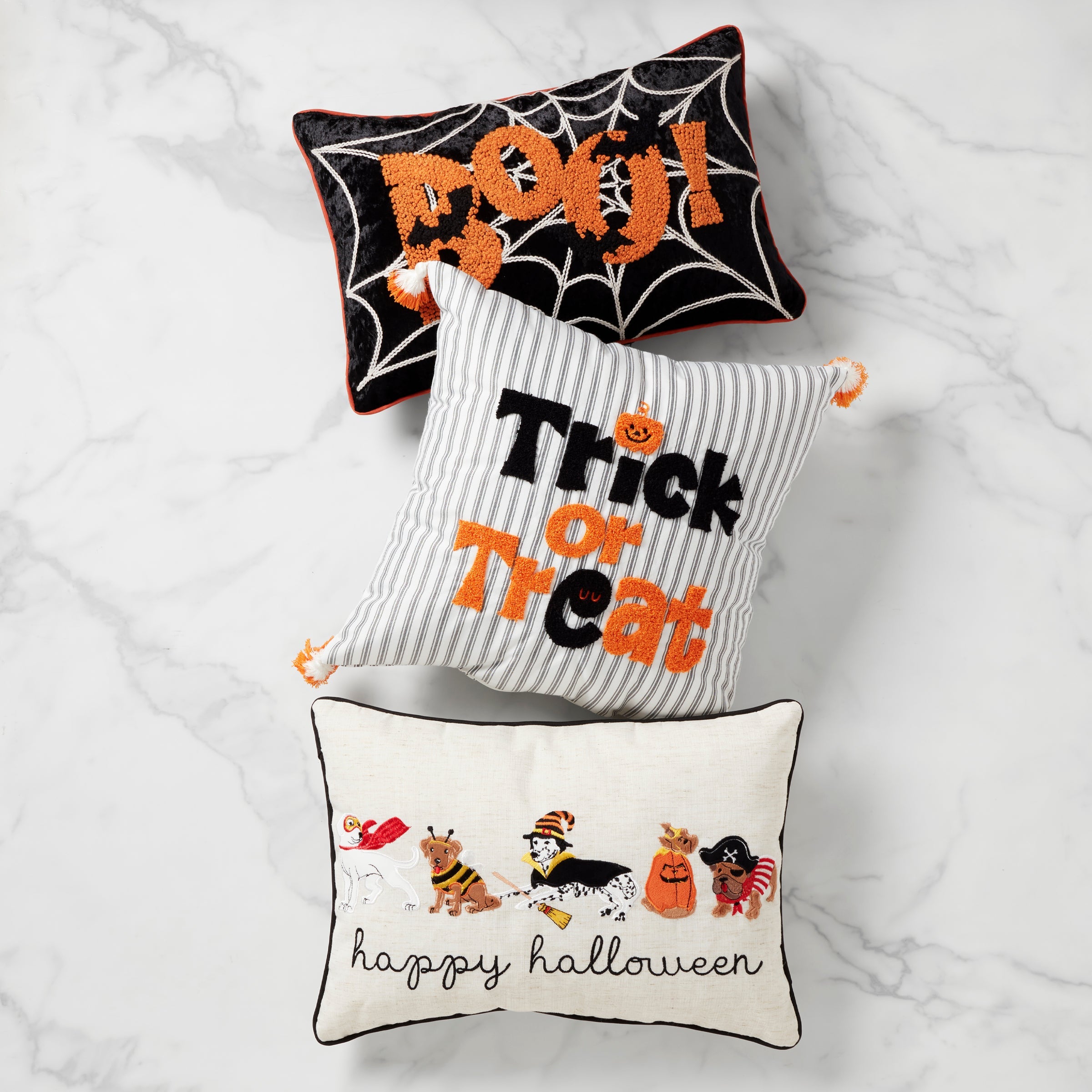 Boo! Web & Bats 14x20 Beaded Halloween Pillow - Image 2