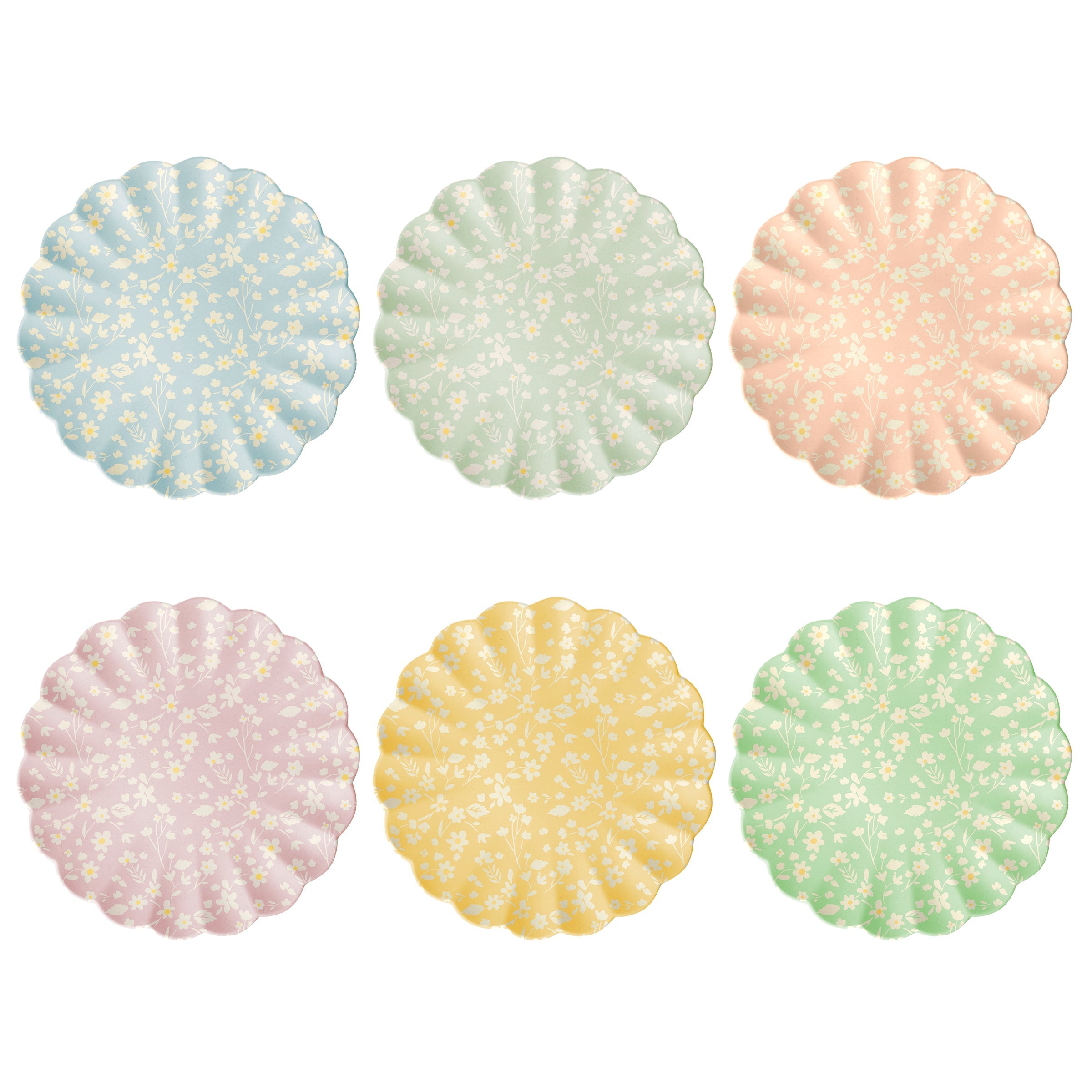 Floral Reusable Bamboo Large Plates. Set of 6