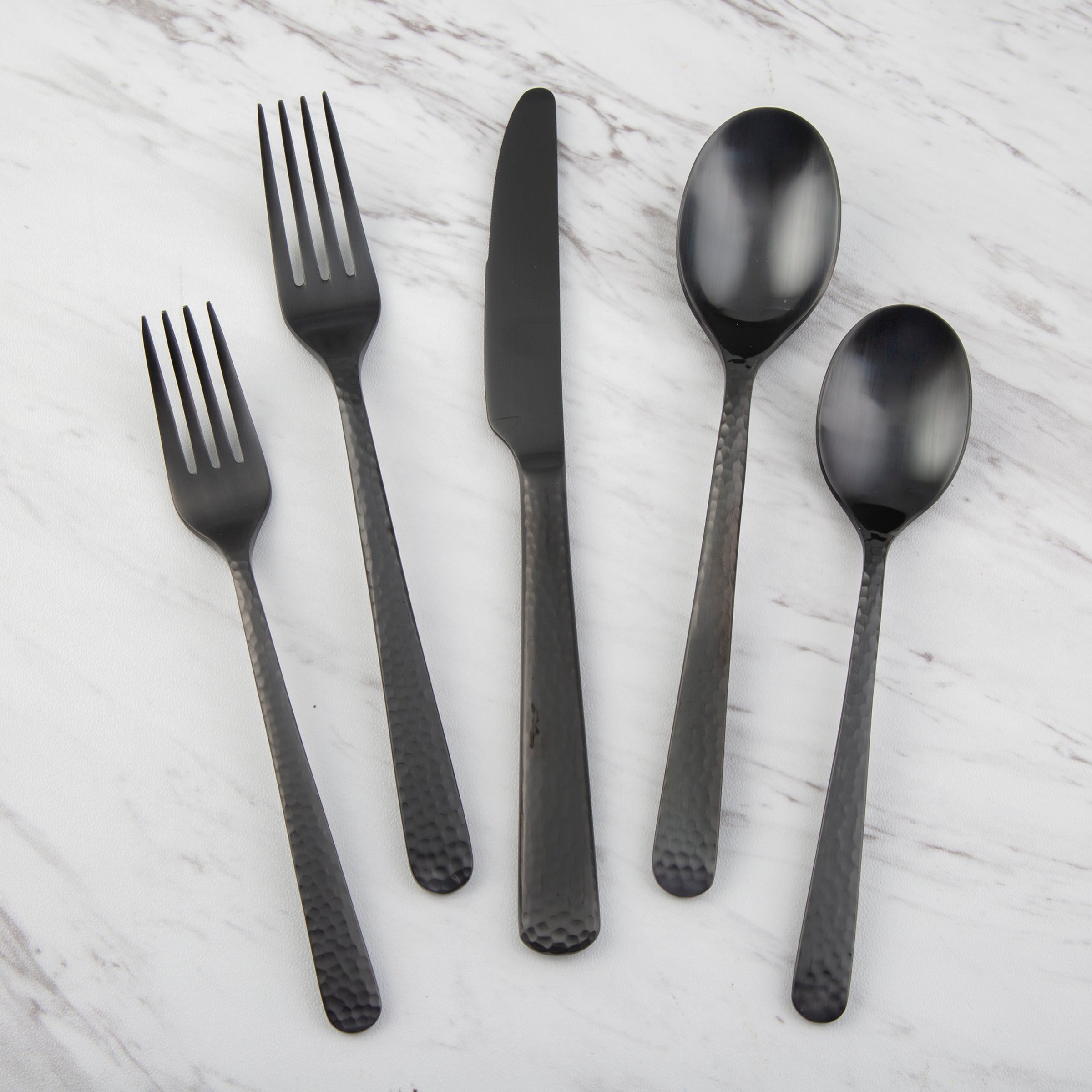 Cecil Black Satin Hammered 20 Piece Flatware Set