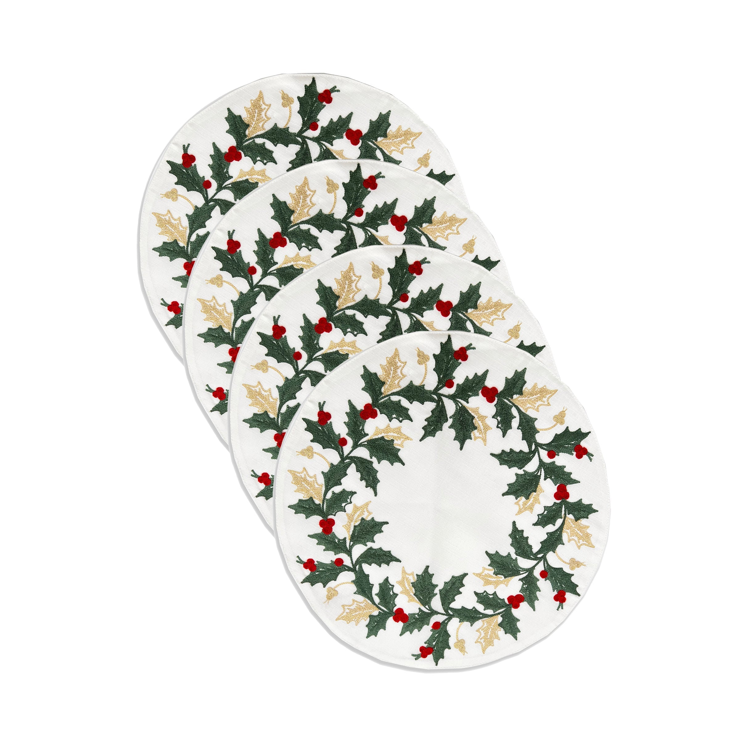 Holiday Embroidered Placemats - Set Of 4
