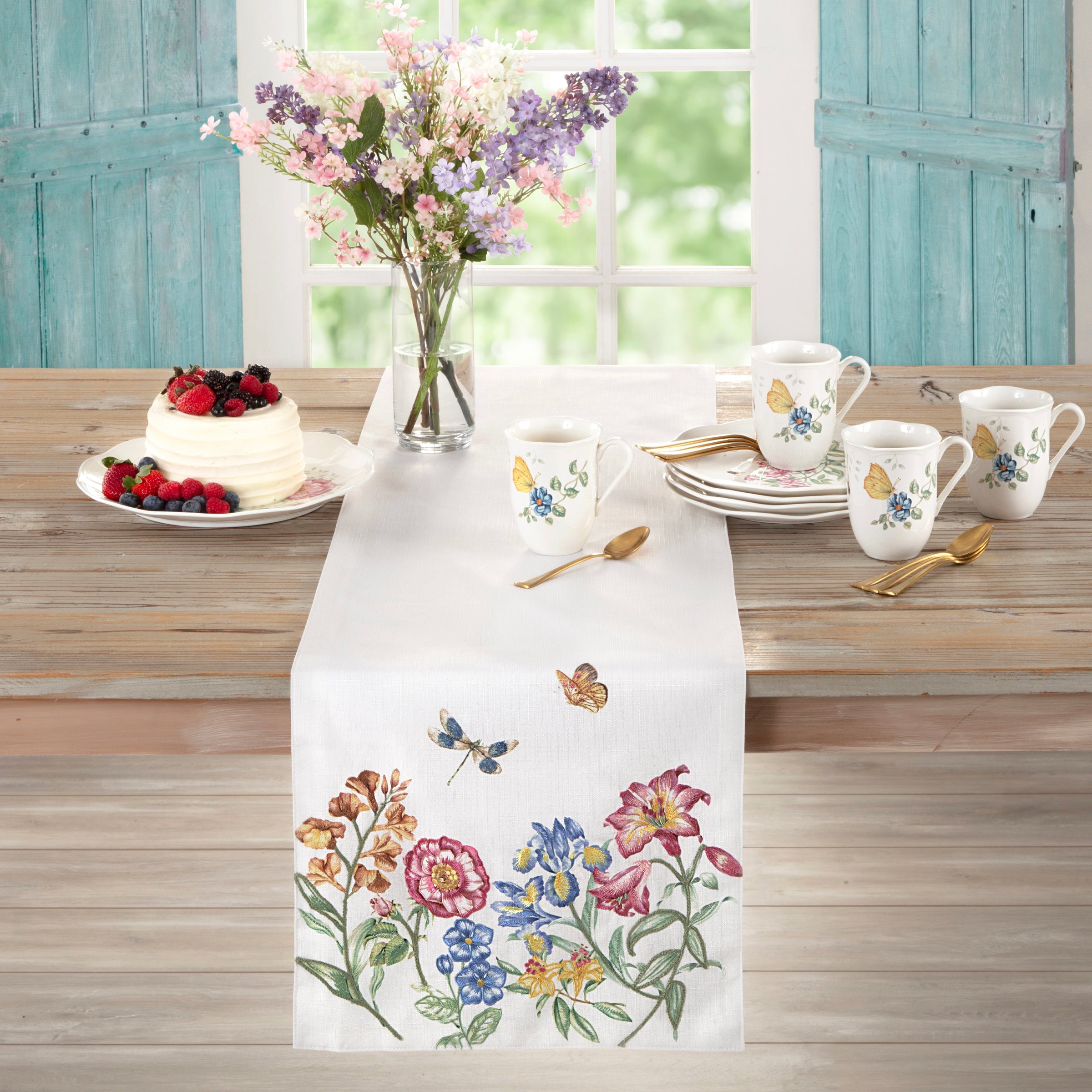 Butterfly Meadow Garden Embroidered Runner - Image 2