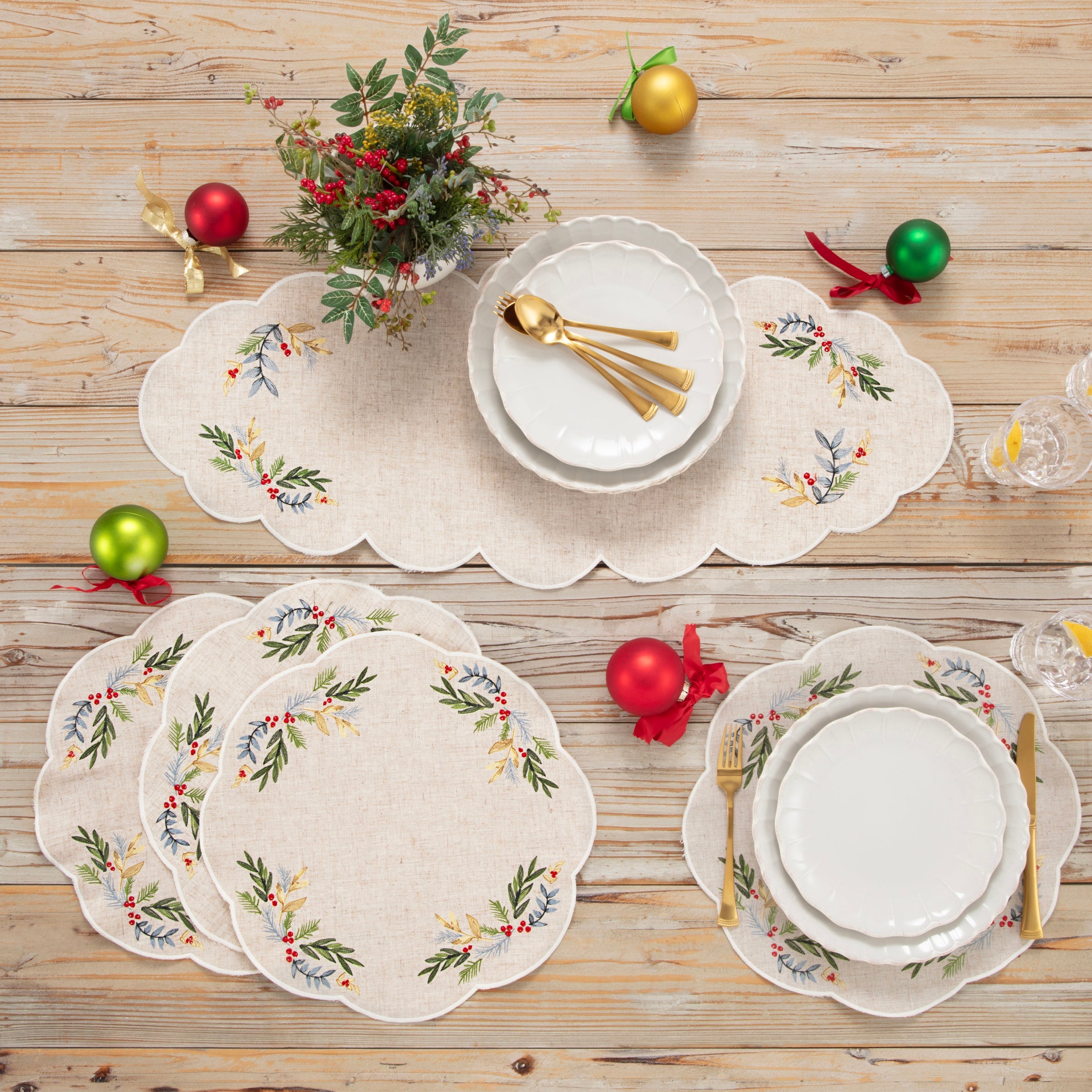 French Perle Holly Embroidered Placemats - Set Of 4 - Image 2