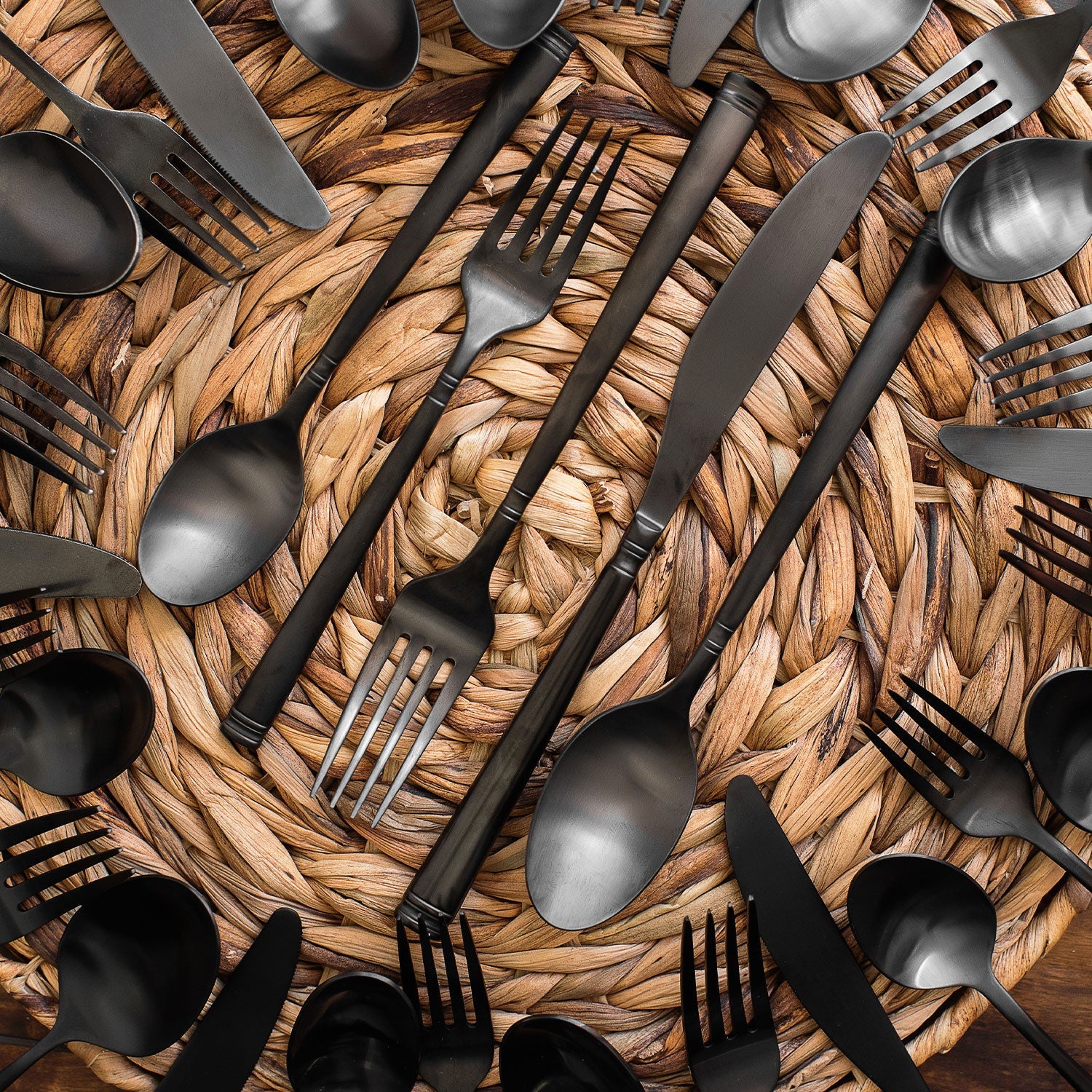 Emmy Black Satin 20 Piece Flatware Set - Image 2