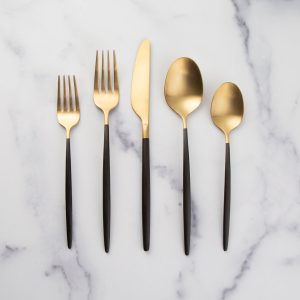 Gaze Black Champagne Satin 20 Piece Flatware Set