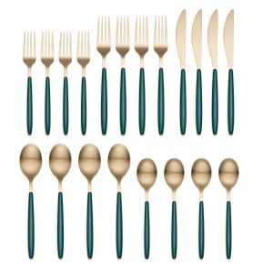 Kiernan Champagne Satin Green Handle 20 Piece Flatware Set