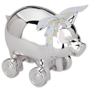 Piggy With Wheels Silverplate Bank