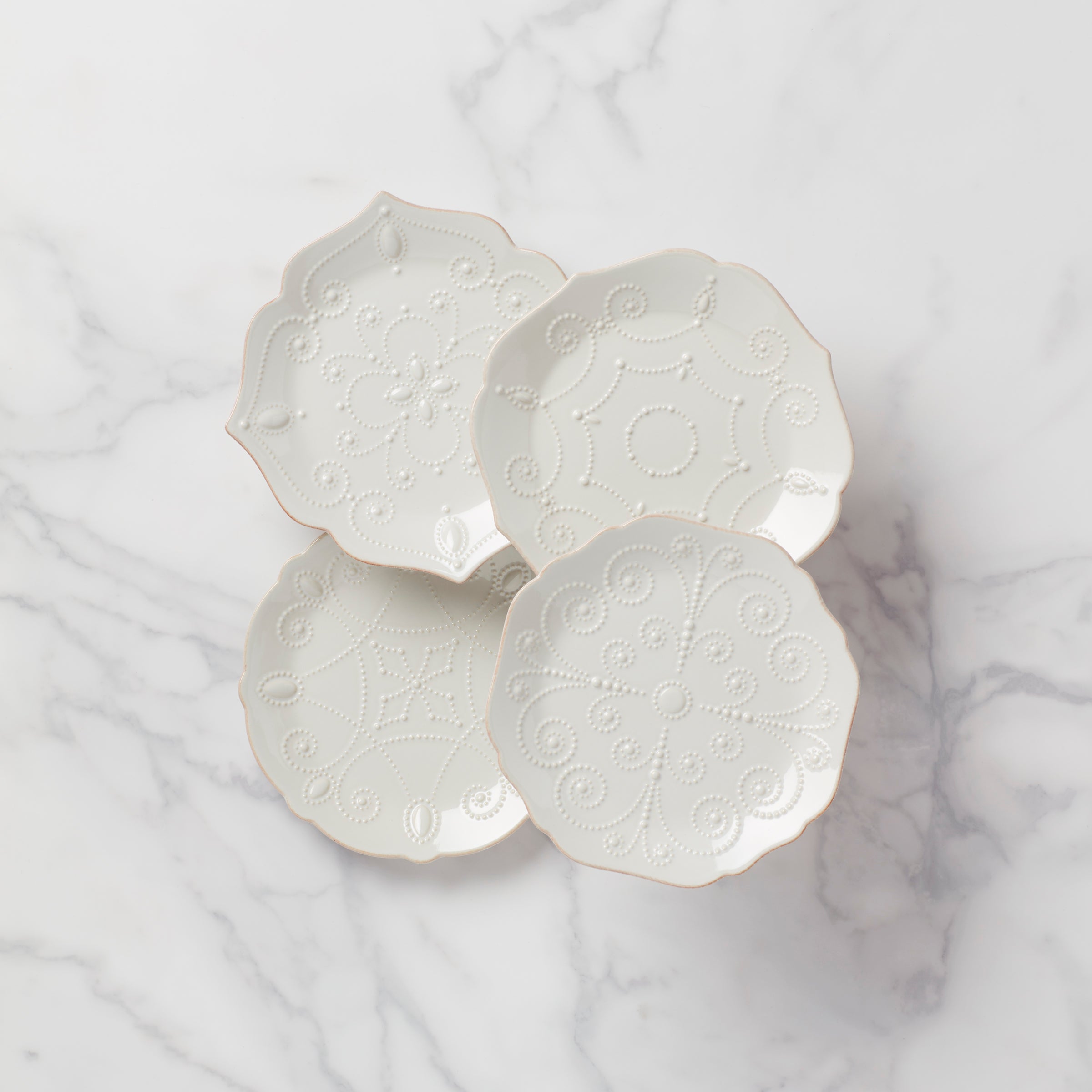 French Perle White 4-Piece Dessert Set