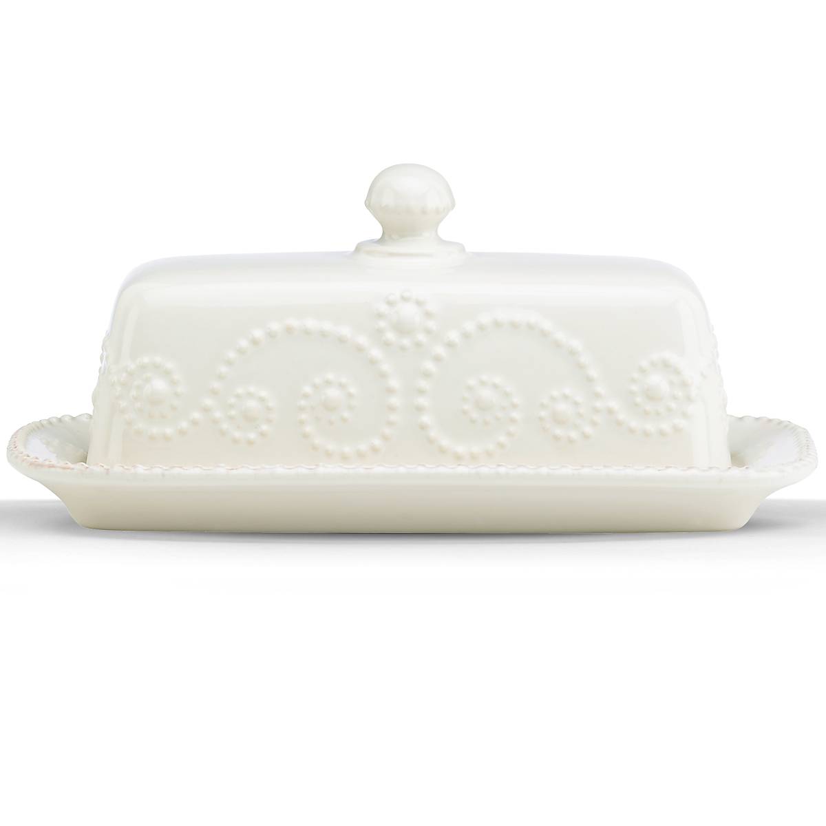 French Perle White Covered Butter Dish - Image 2