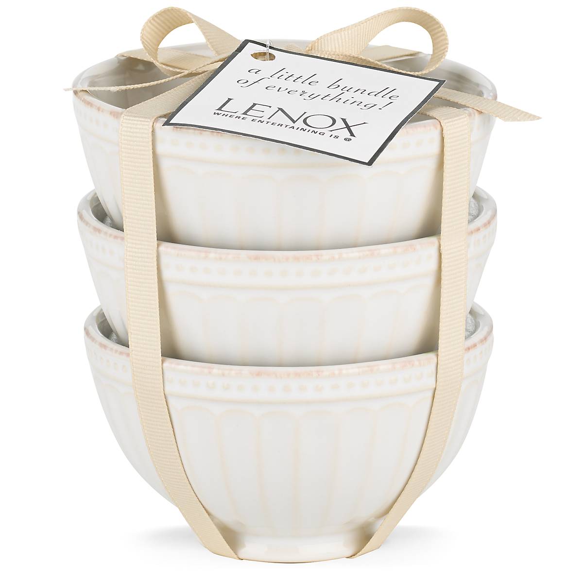 French Perle Groove White 3-Piece Mini Bowl Set - Image 2