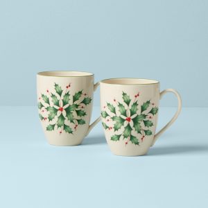 Holiday Holly Mugs - Set of 2