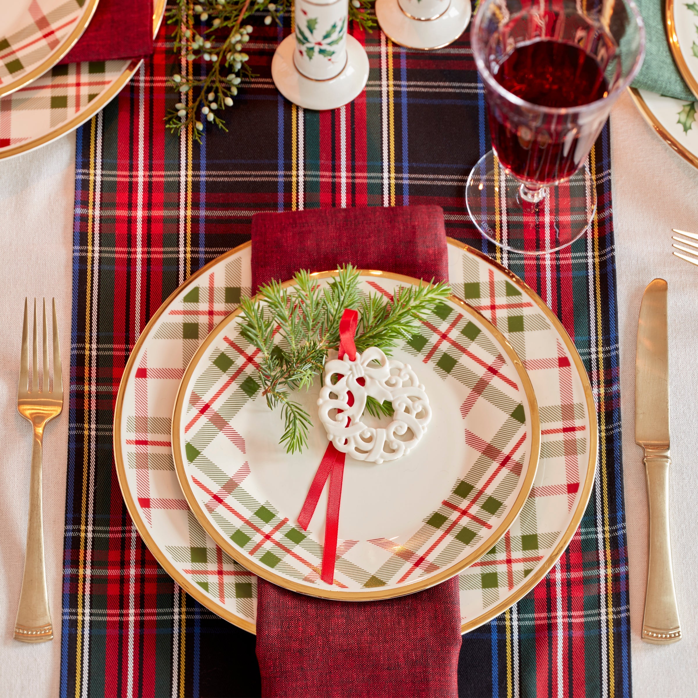 Holiday Plaid 12-Piece Dinnerware Set - Image 2