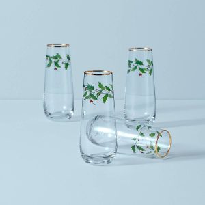 Holiday Stemless Flute Glasses - Set Of 4