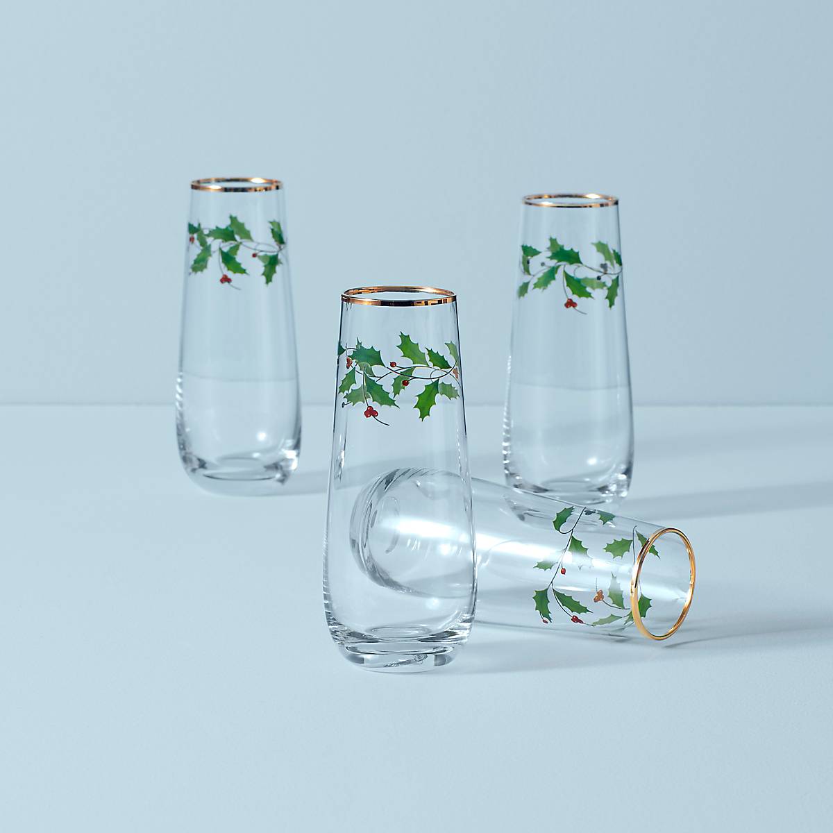 Holiday Stemless Flute Glasses - Set Of 4