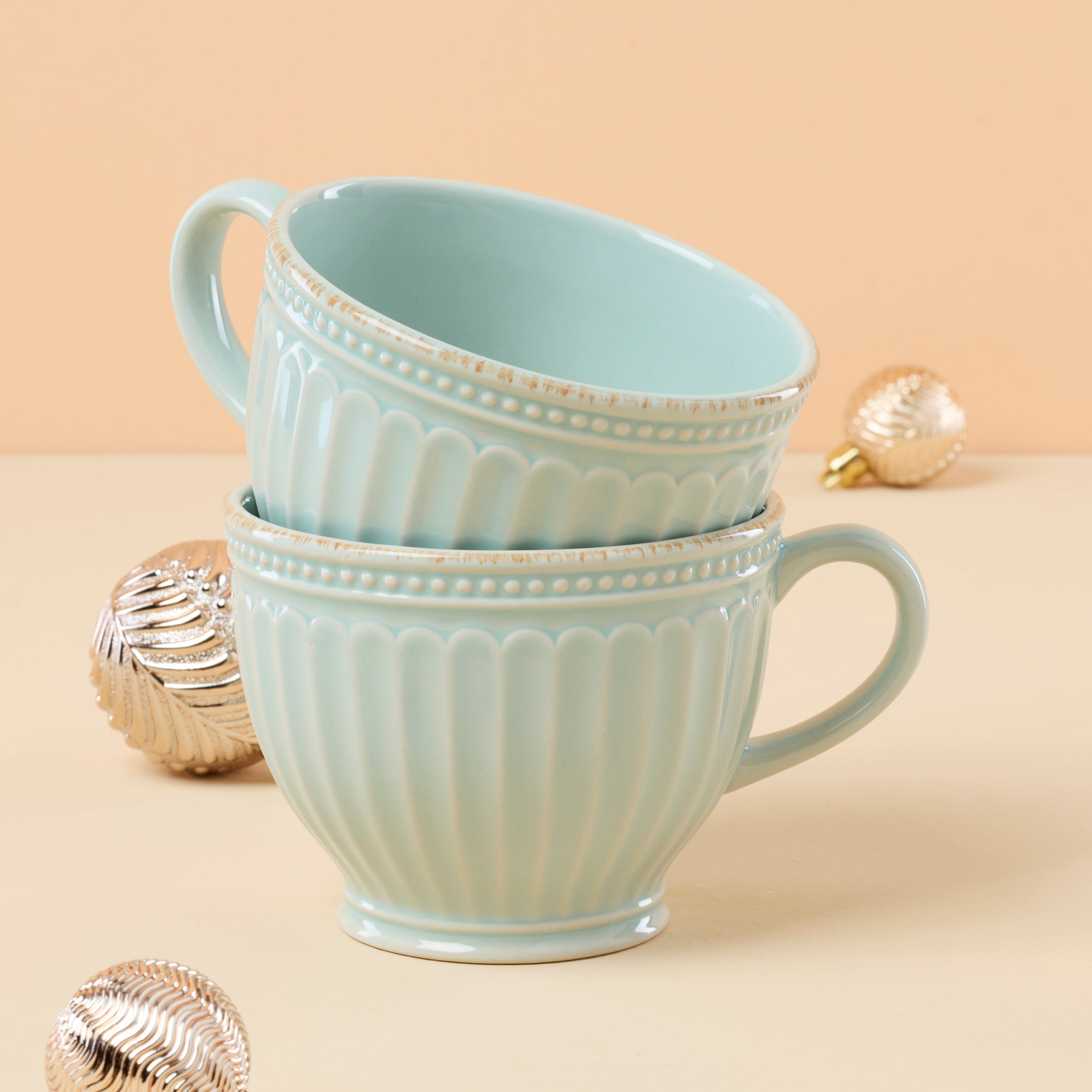 French Perle Groove Blue Latte Mugs - Set of 2 - Image 5