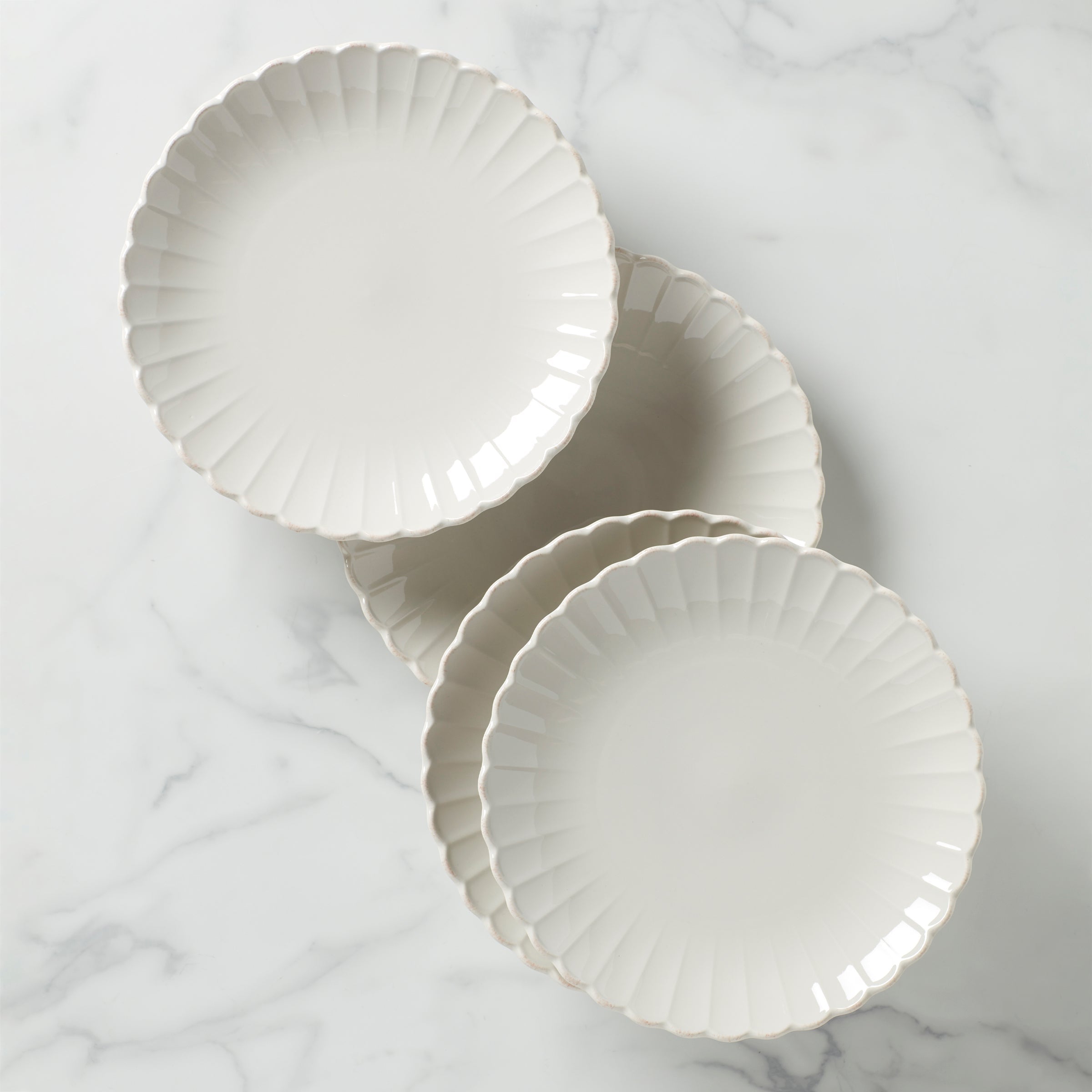 French Perle Scallop Dinner Plates - Set of 4