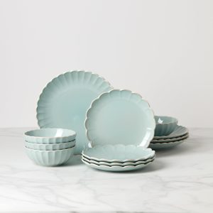 French Perle Scallop Ice Blue 12-Piece Dinnerware Set