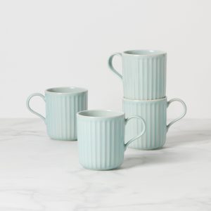 French Perle Scallop Ice Blue Mugs - Set of 4