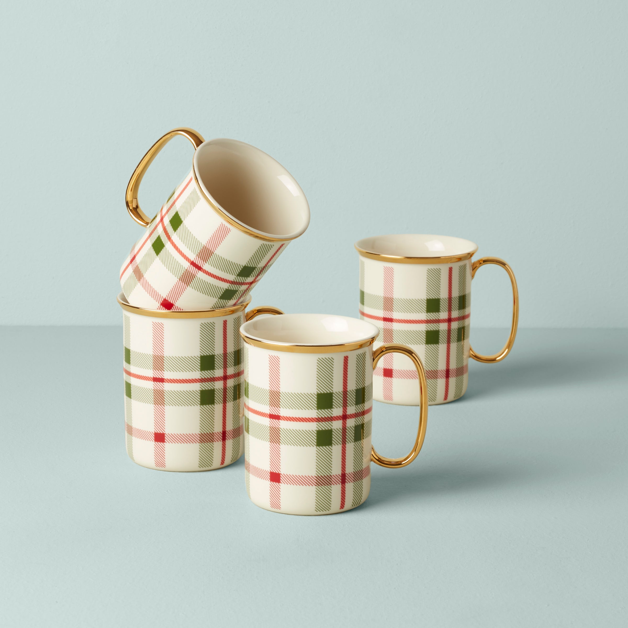 Holiday Plaid Mugs - Set of 4