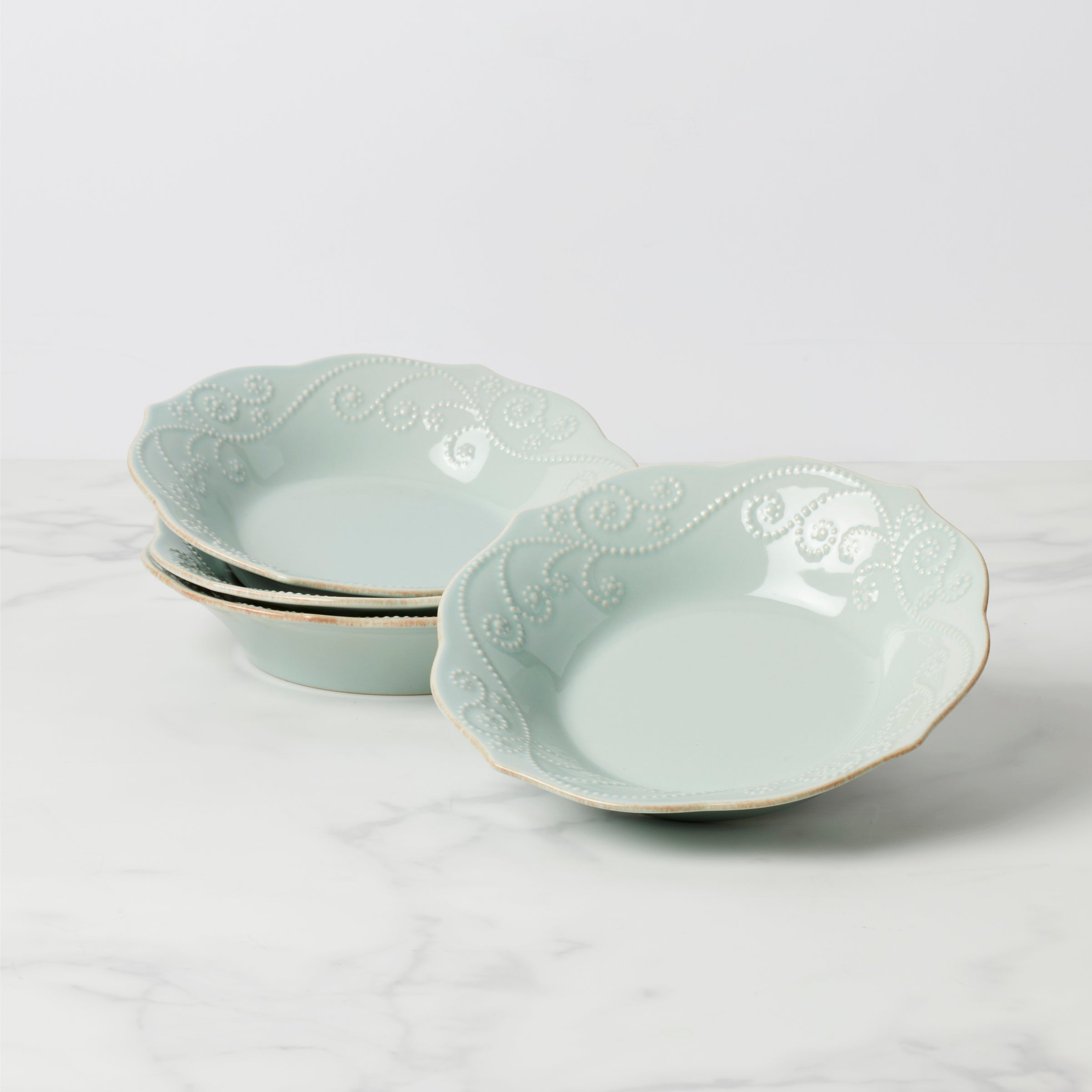 French Perle Ice Blue Pasta Bowls - Set of 4