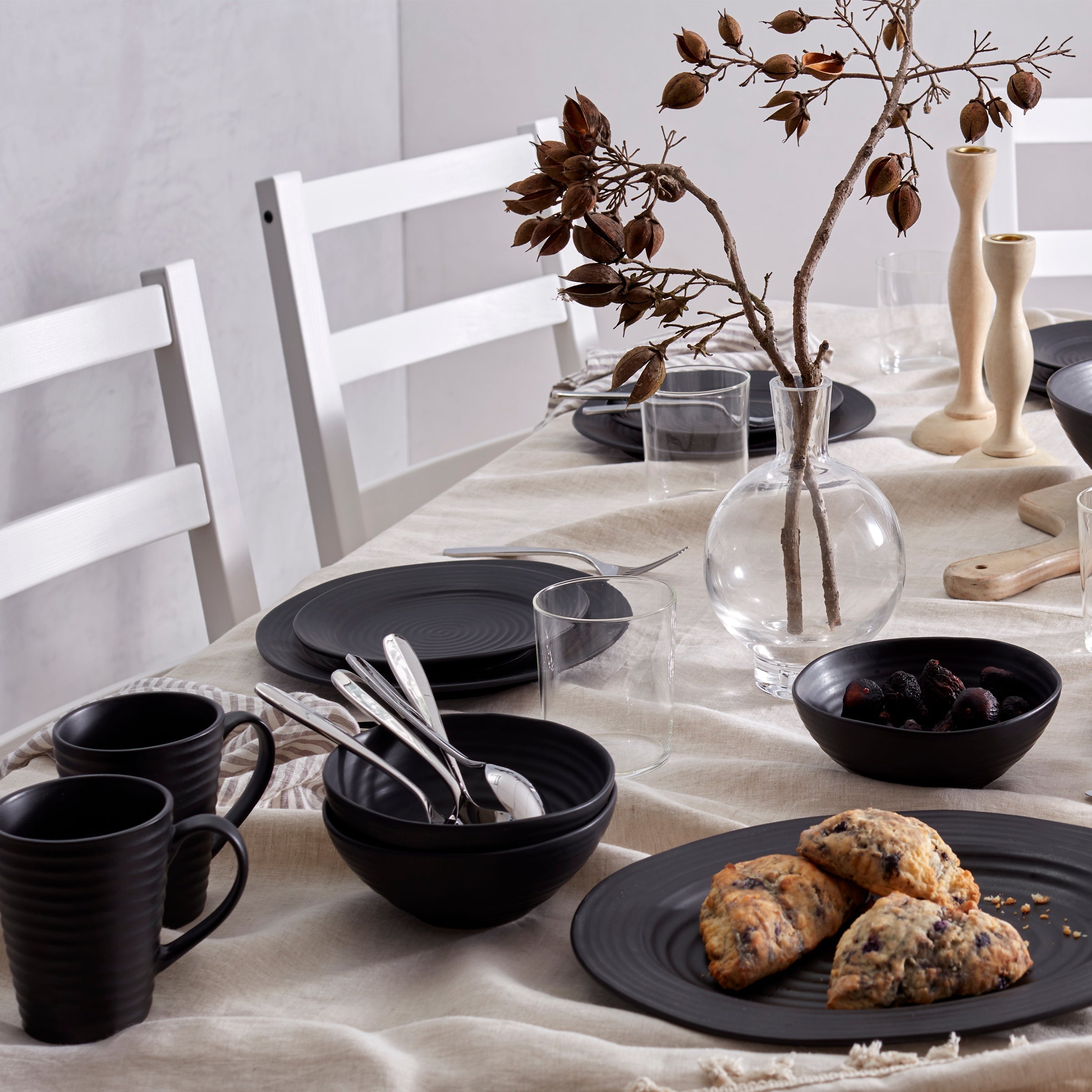 Ridge Black 12-Piece Dinnerware Set - Image 2