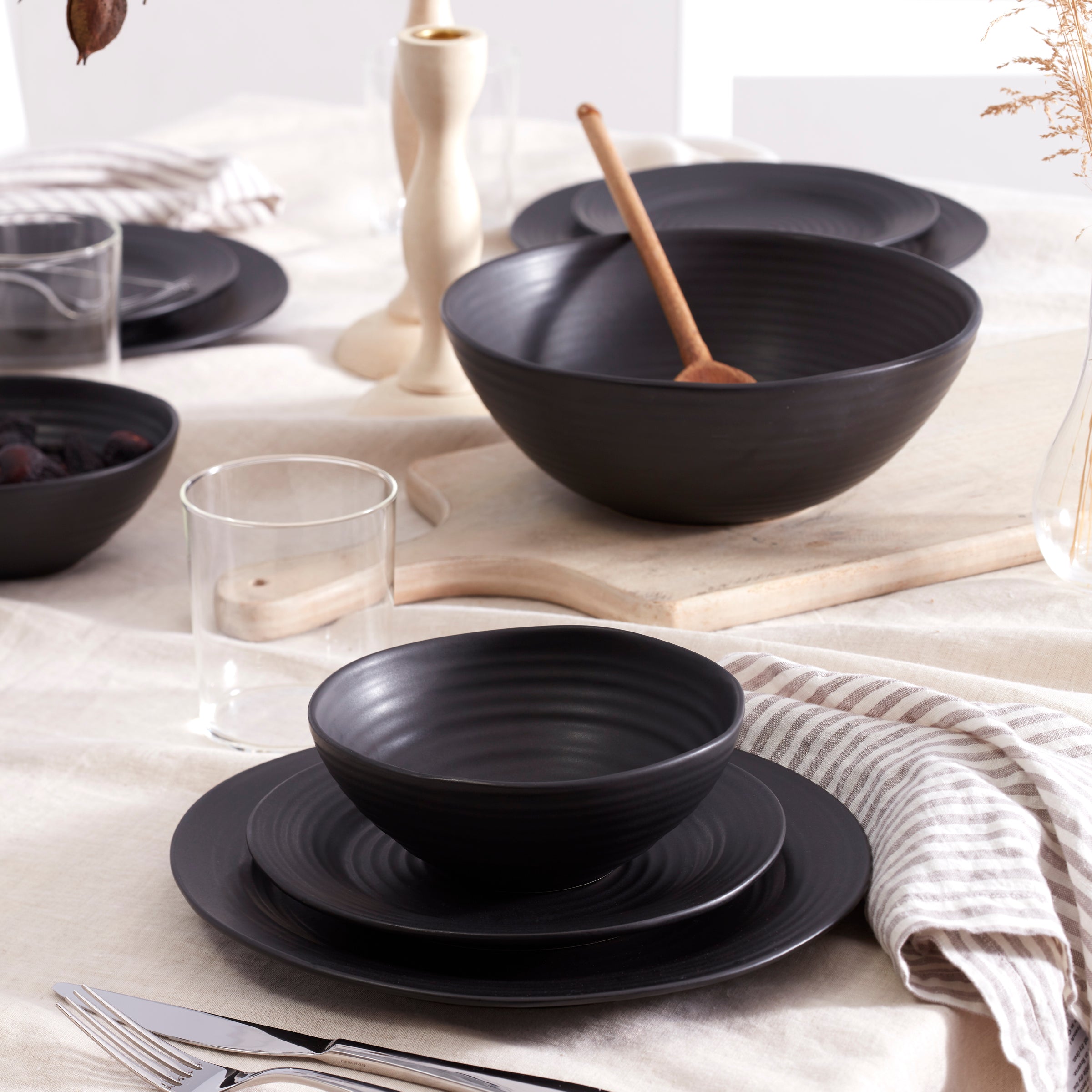 Ridge Black 12-Piece Dinnerware Set - Image 3