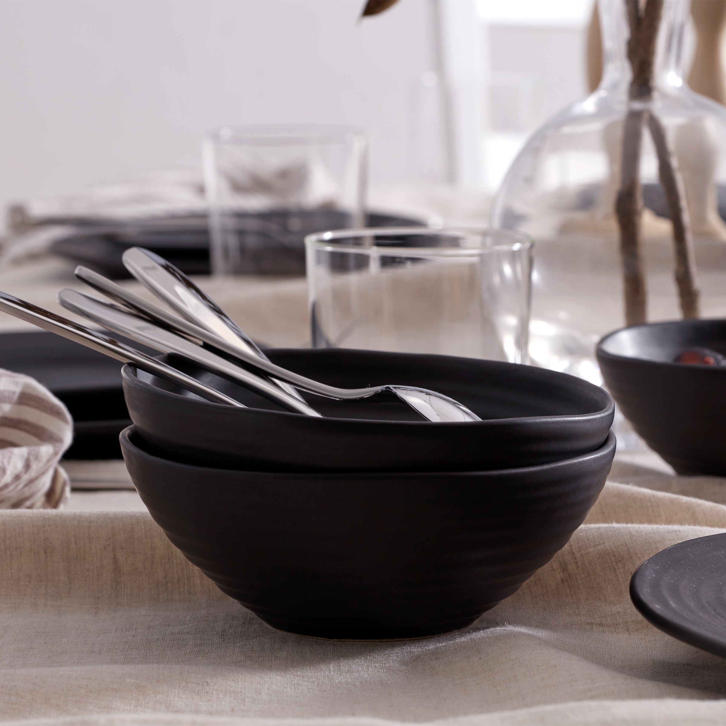 Ridge Black 12-Piece Dinnerware Set - Image 12