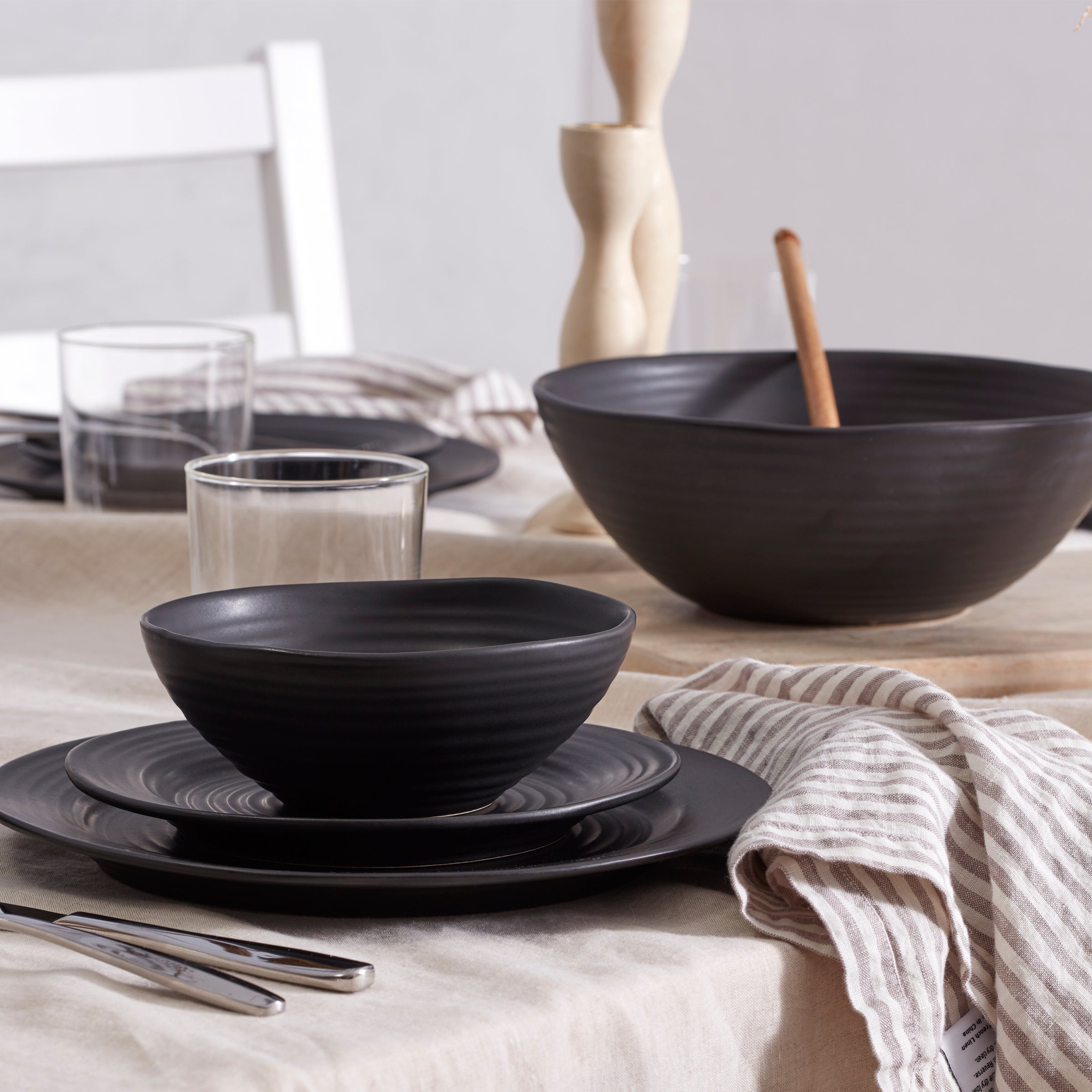 Ridge Black 12-Piece Dinnerware Set - Image 14