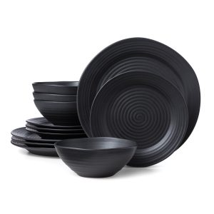 Ridge Black 12-Piece Dinnerware Set