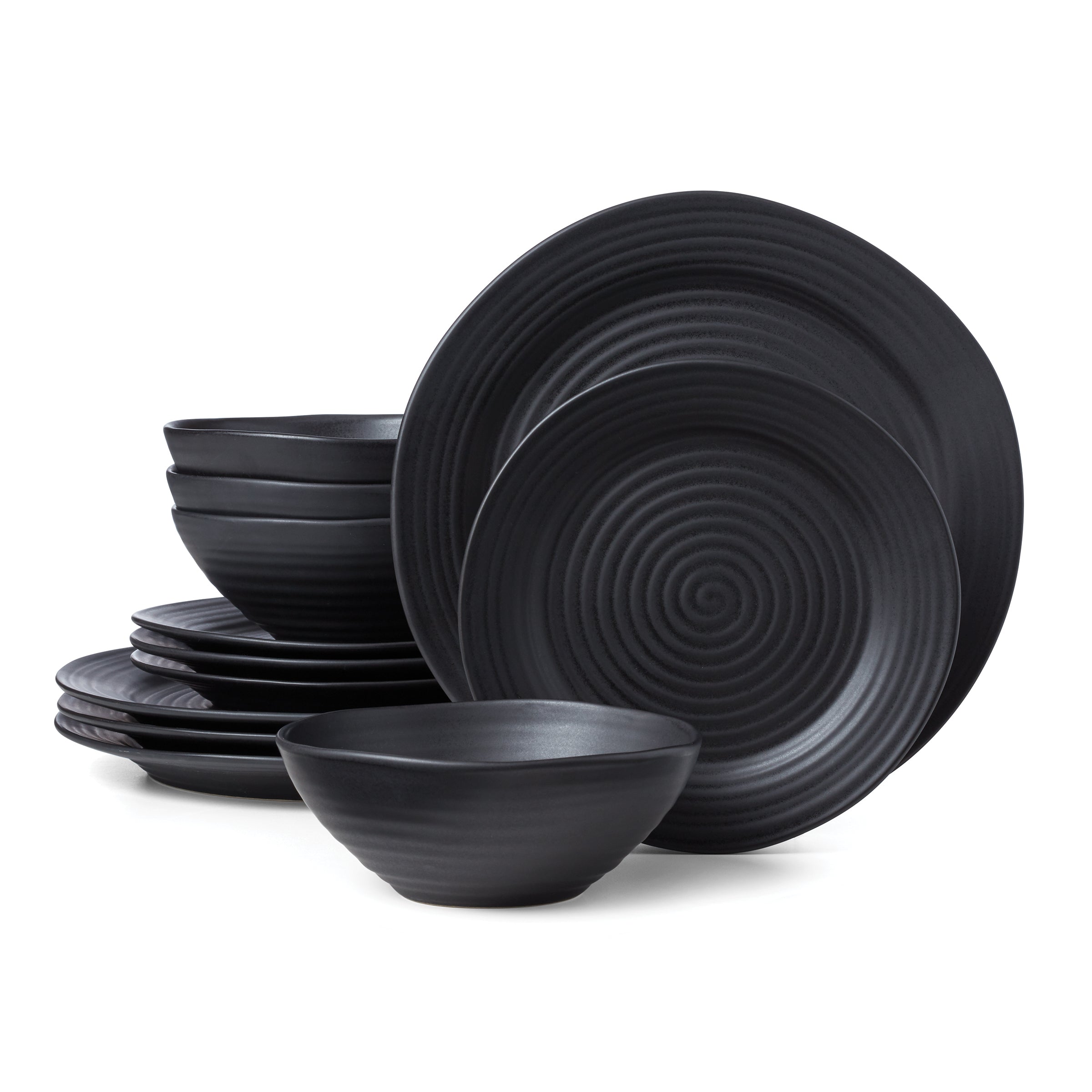 Ridge Black 12-Piece Dinnerware Set