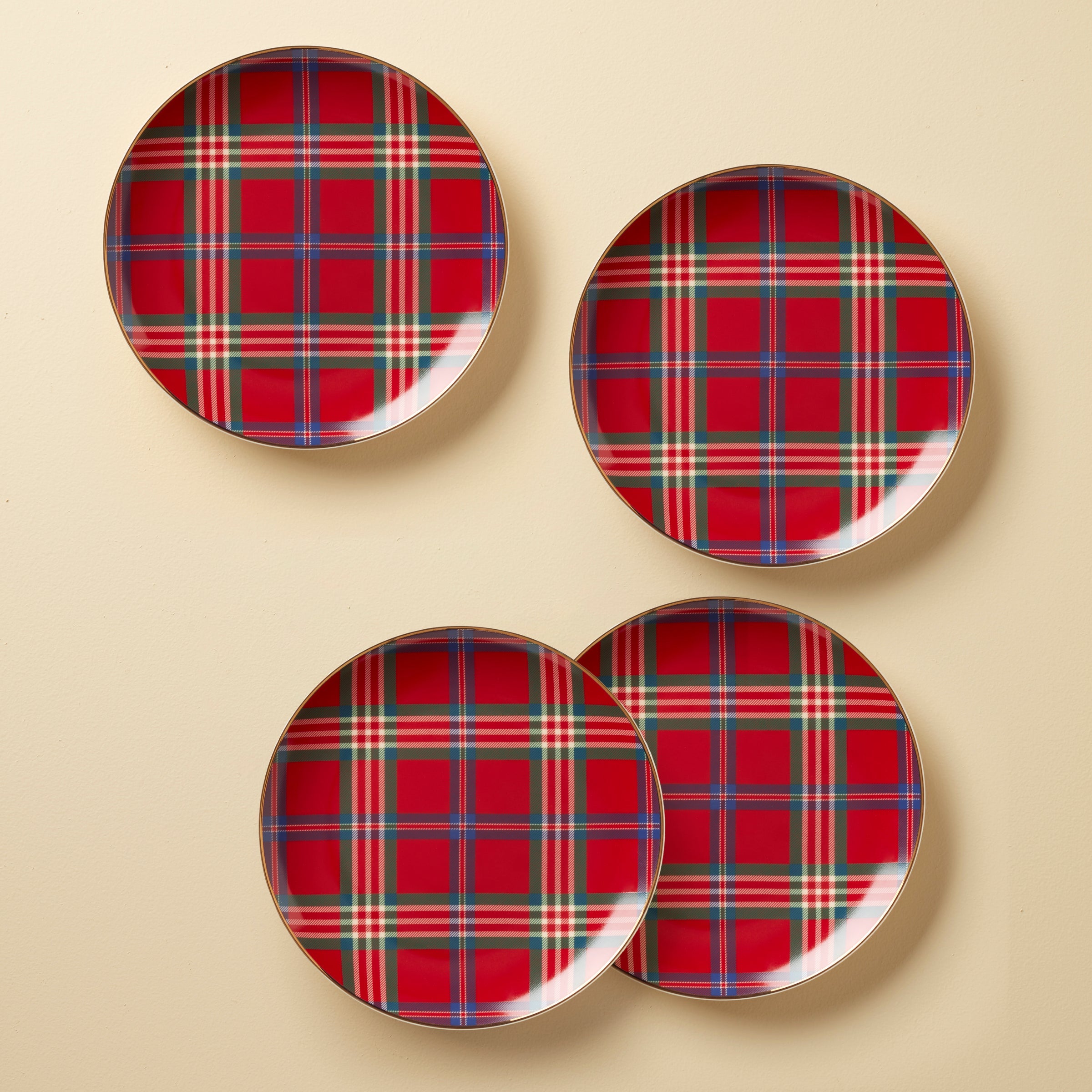 Holiday Red Tartan Accent Plates - Set of 4