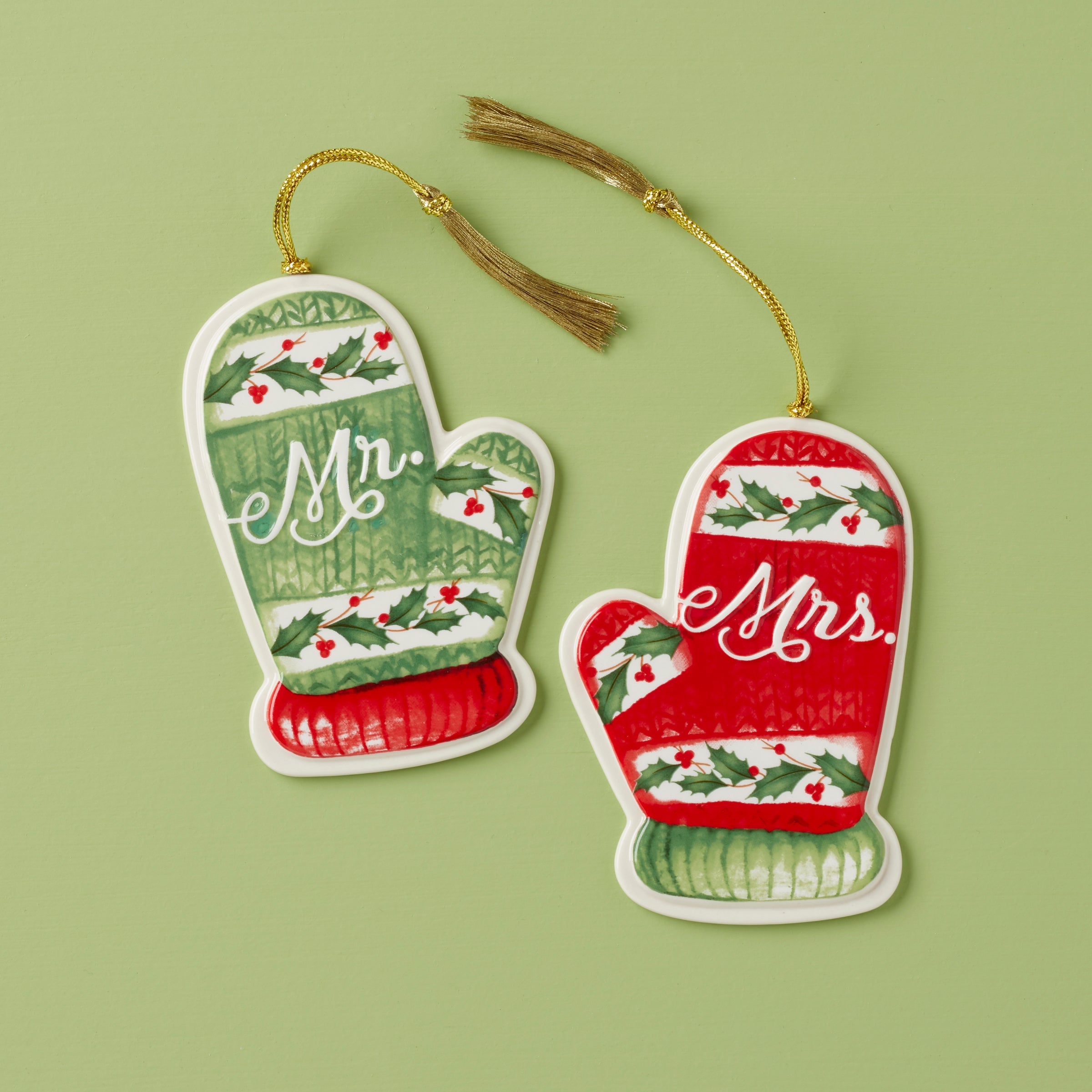 Mr. & Mrs. Mitten Ornaments - Set Of 2