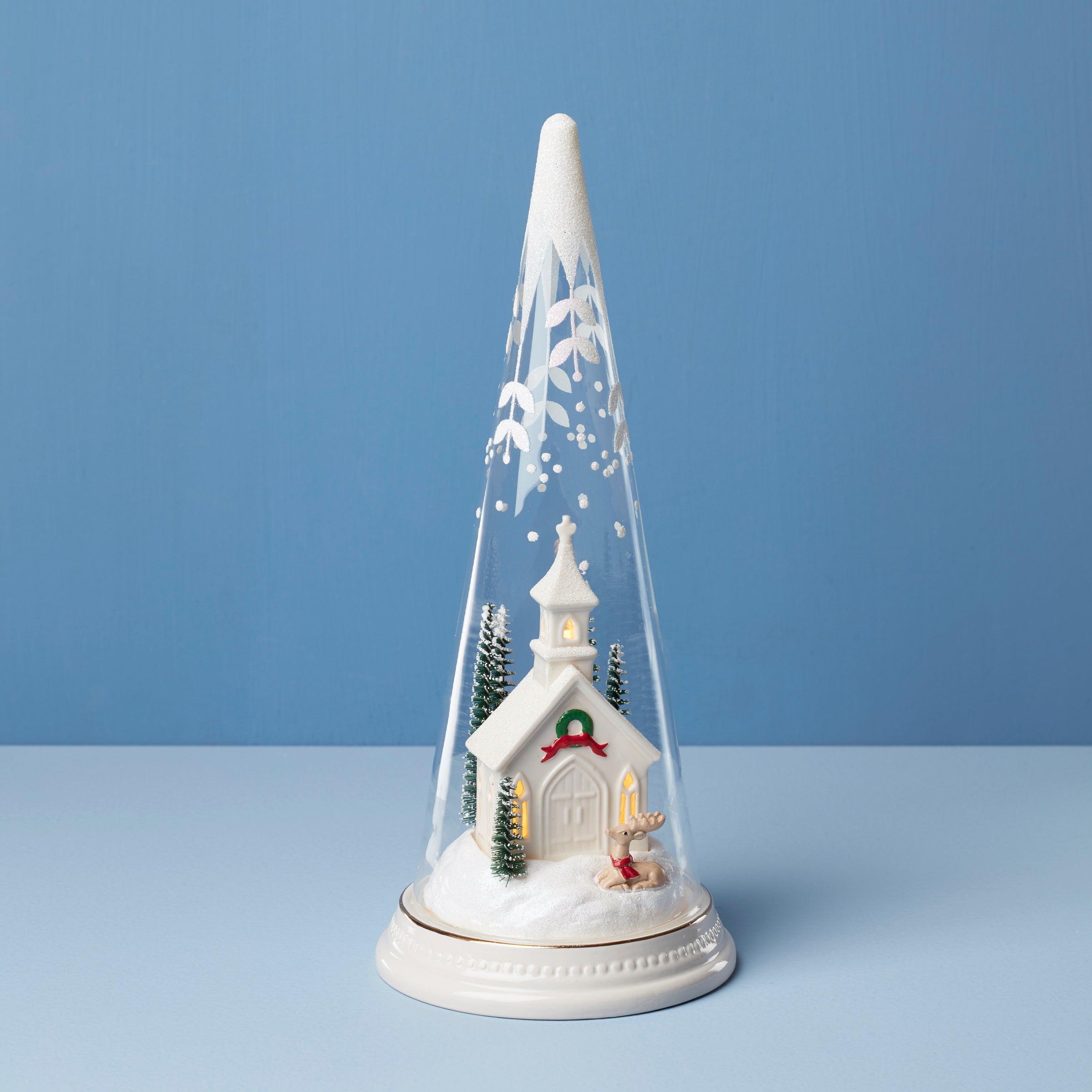 Lit Christmas Cone With Church Scene - Image 2