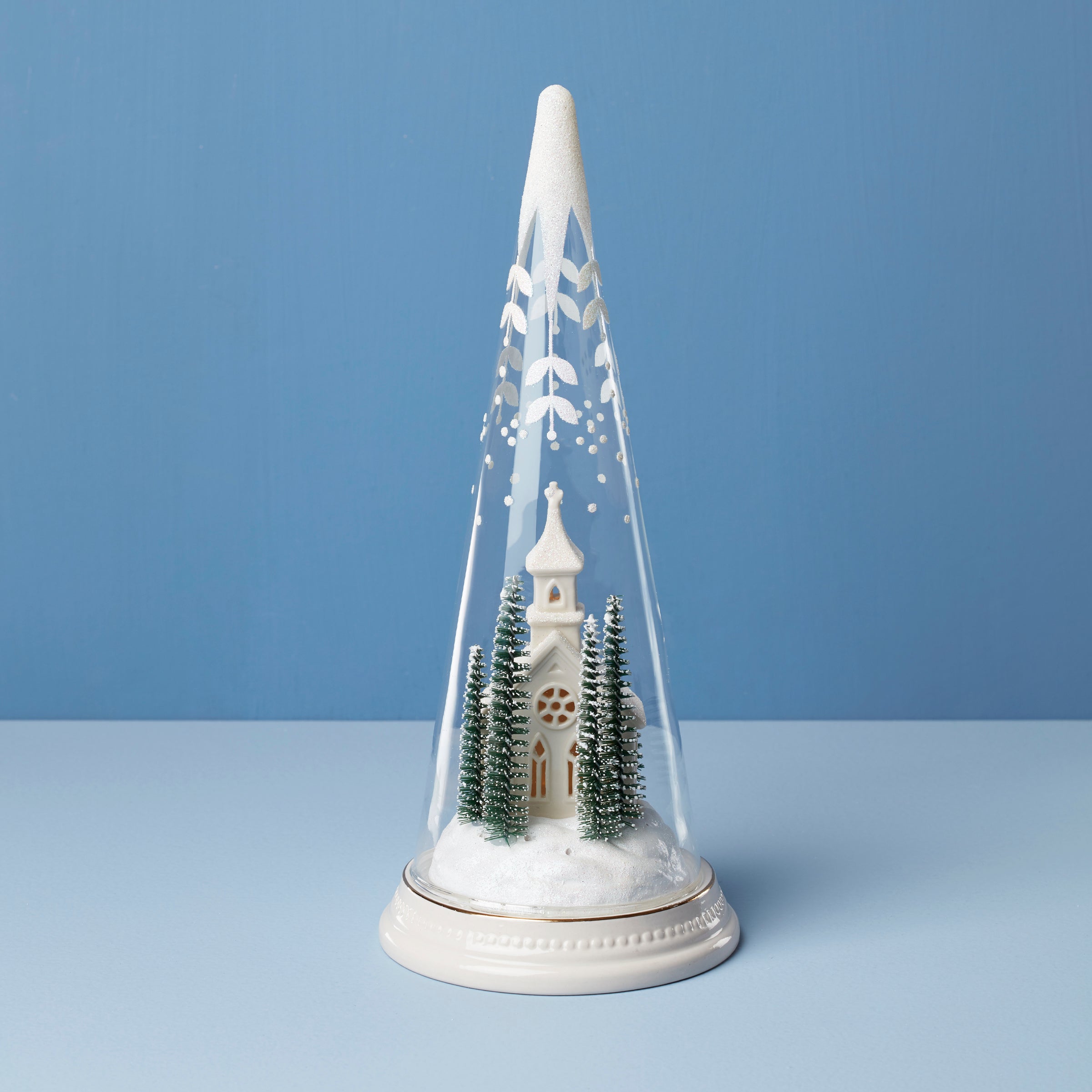 Lit Christmas Cone With Church Scene - Image 4