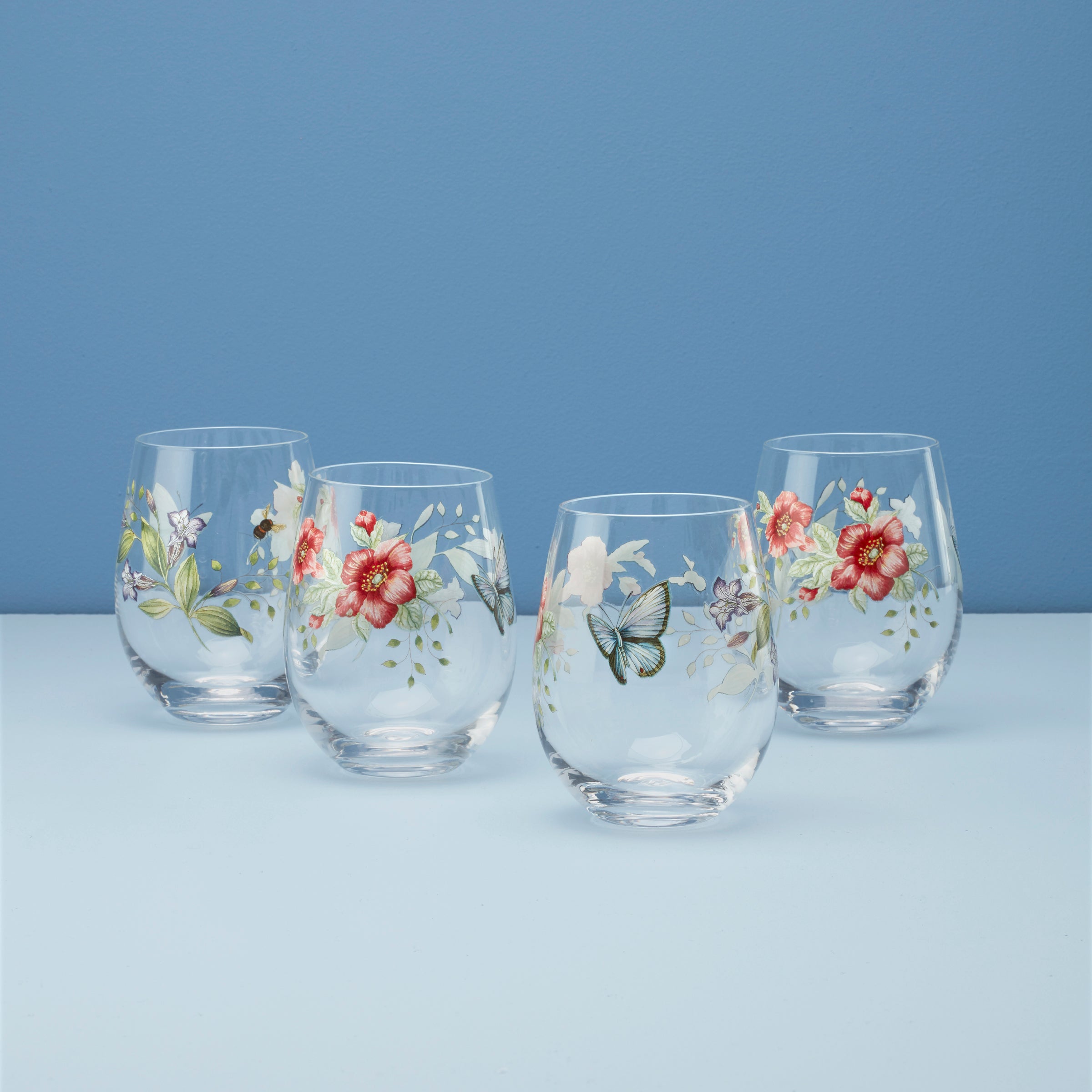 Butterfly Meadow Stemless Wine Glasses - Set Of 4