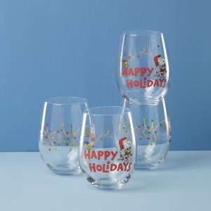 Snoopy Christmas Glass Tumblers - Set Of 4