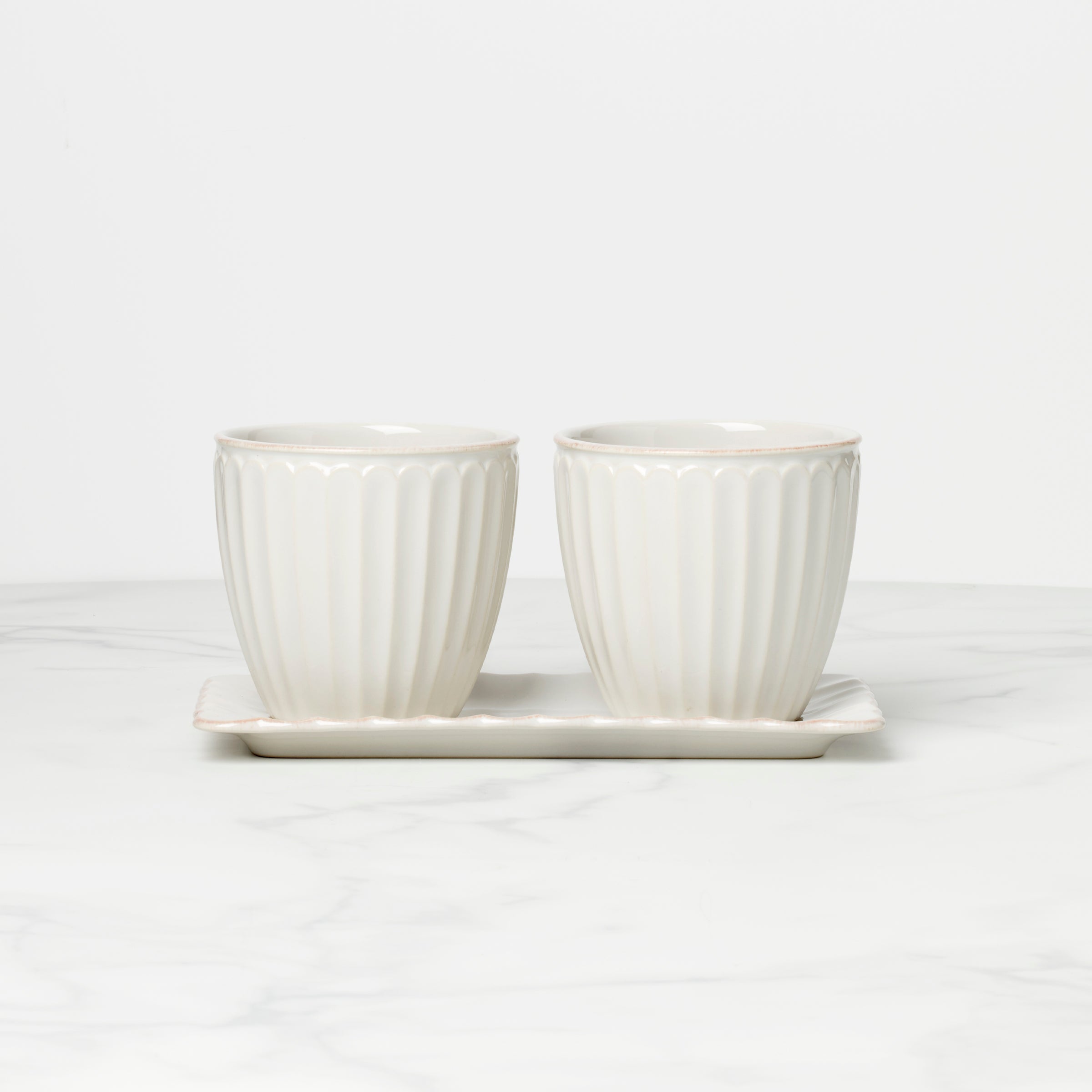 French Perle Scallop 3-Piece Herb Pot Set