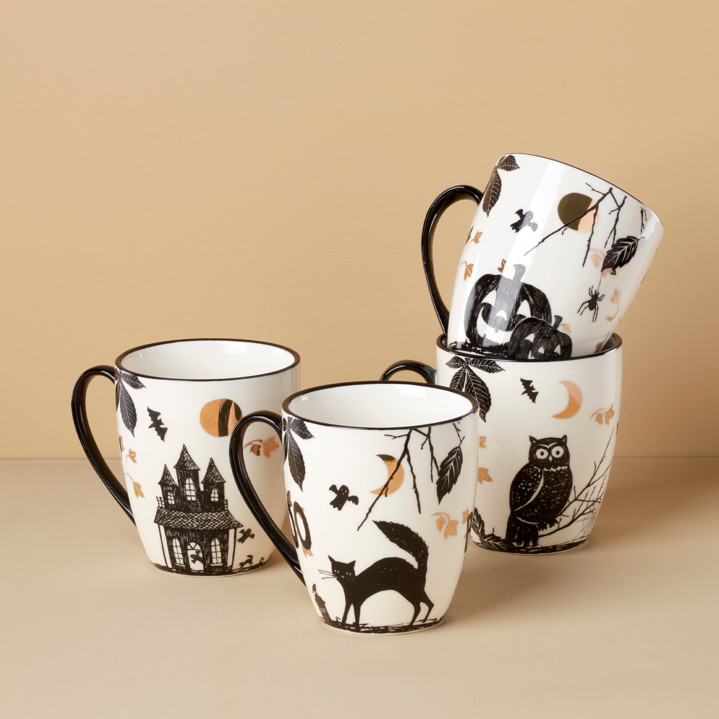 Vintage Haunted Halloween Mugs - Set of 4 - Assorted - Image 2