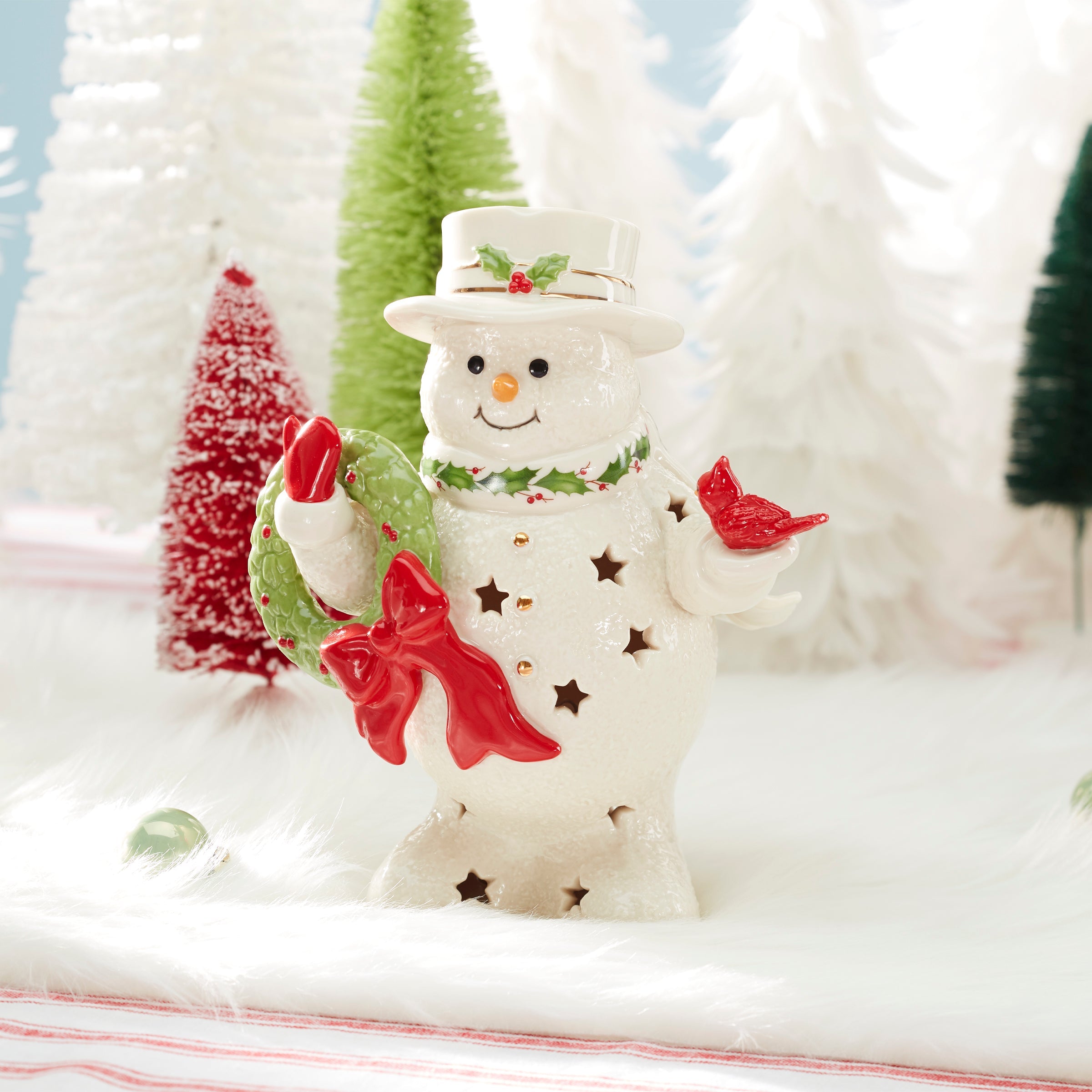Happy Holly Days Snowman Holding Wreath Figurine - Image 3