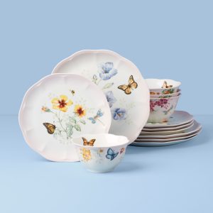 Butterfly Meadow Pink 12-Piece Dinnerware Set
