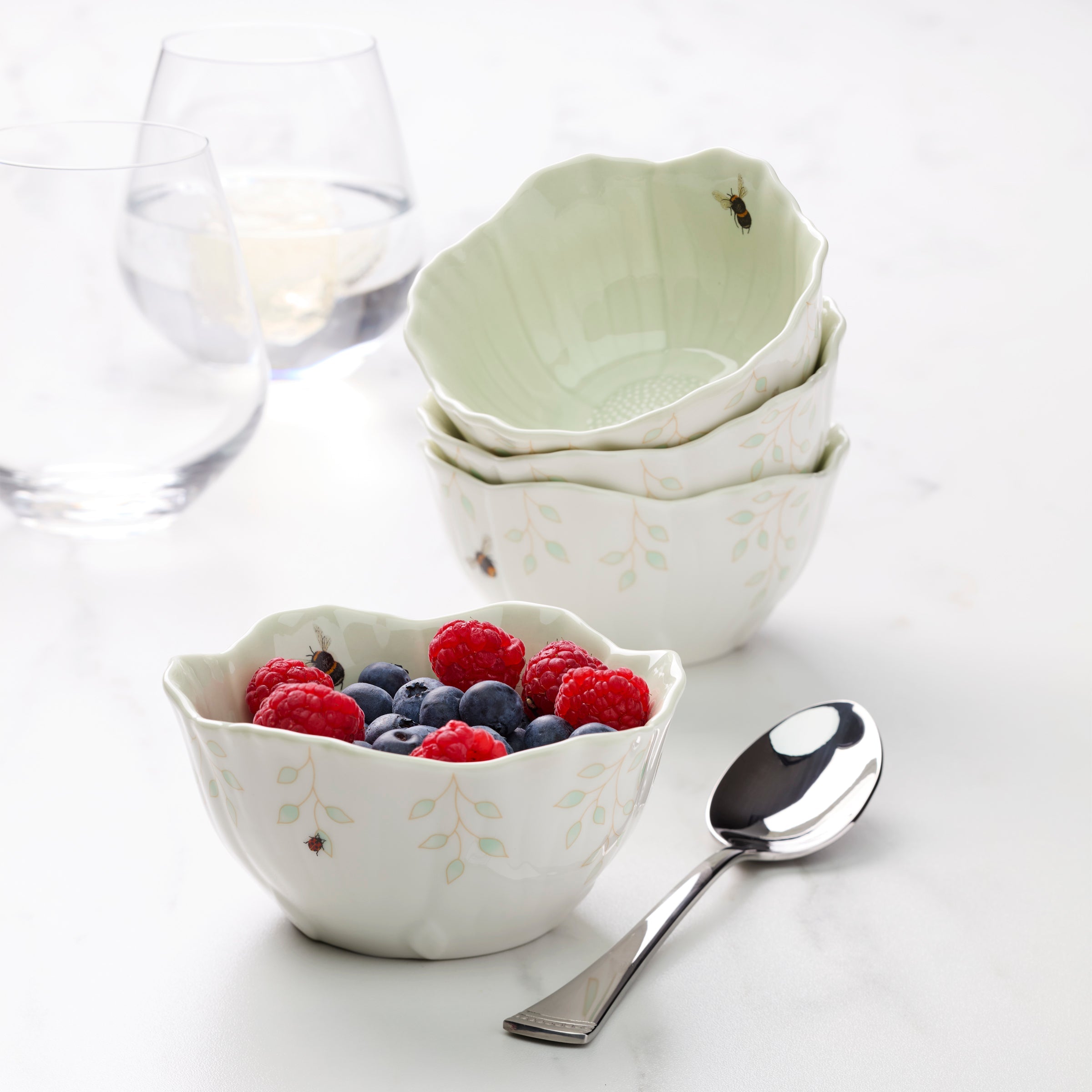 Butterfly Meadow Floral Green Dessert Bowls - Set of 4 - Image 2