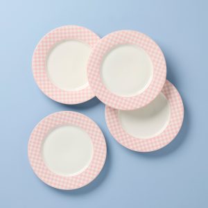 Gingham Pink Dinner Plates - Set of 4