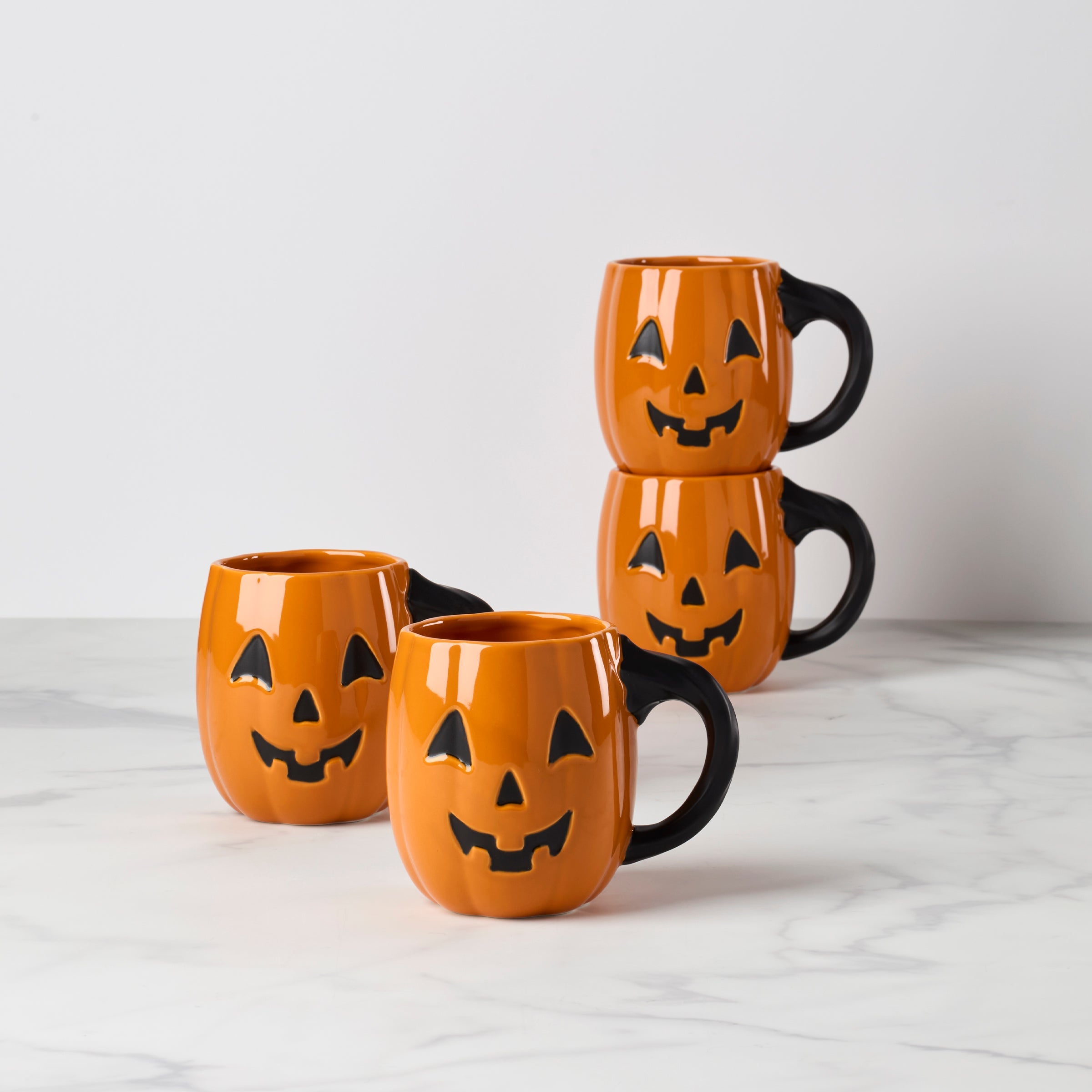 Vintage Halloween Figural Pumpkin Mugs - Set of 4