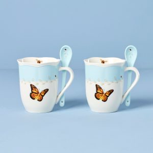 Butterfly Meadow Blue Mugs With Spoons - Set of 2
