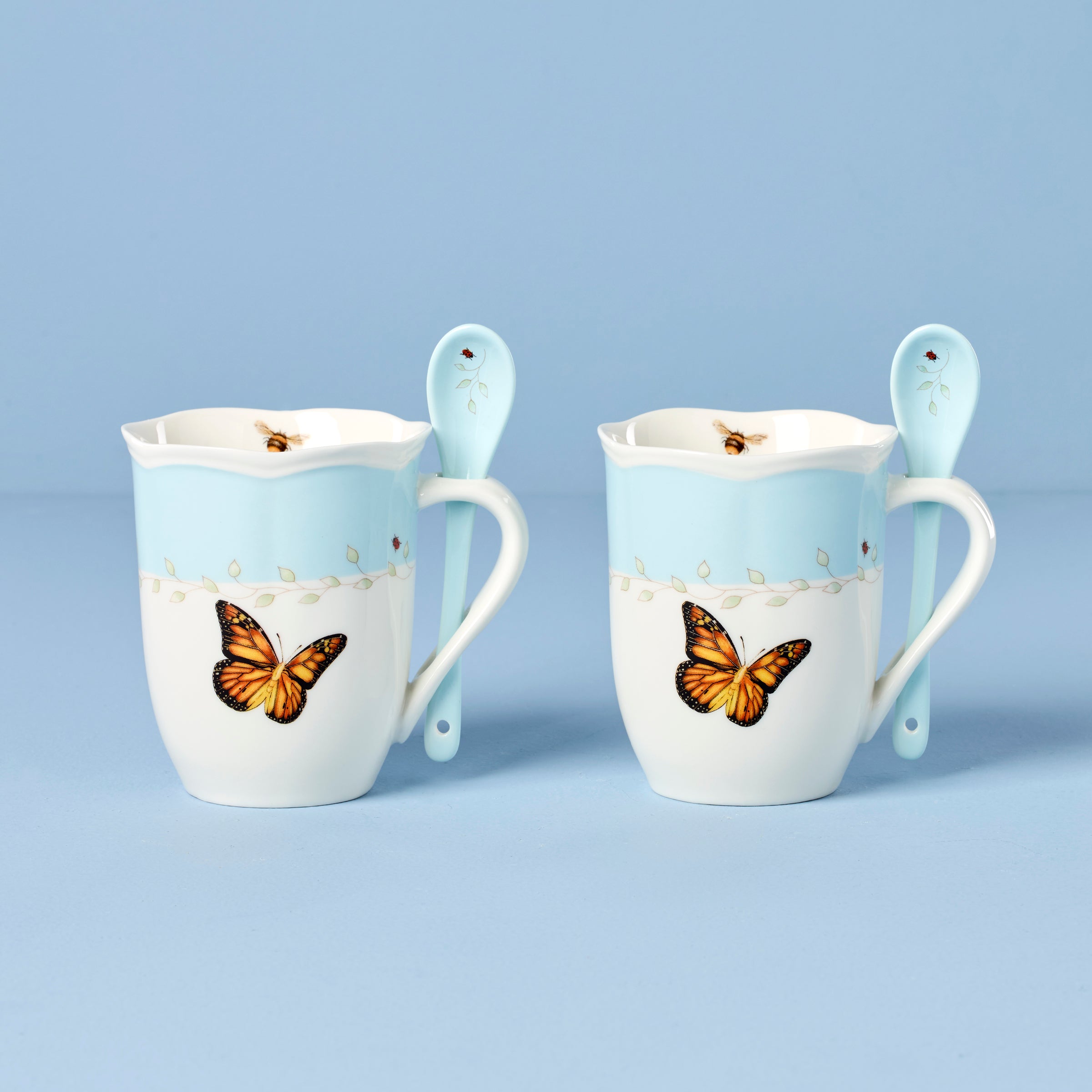 Butterfly Meadow Blue Mugs With Spoons - Set of 2