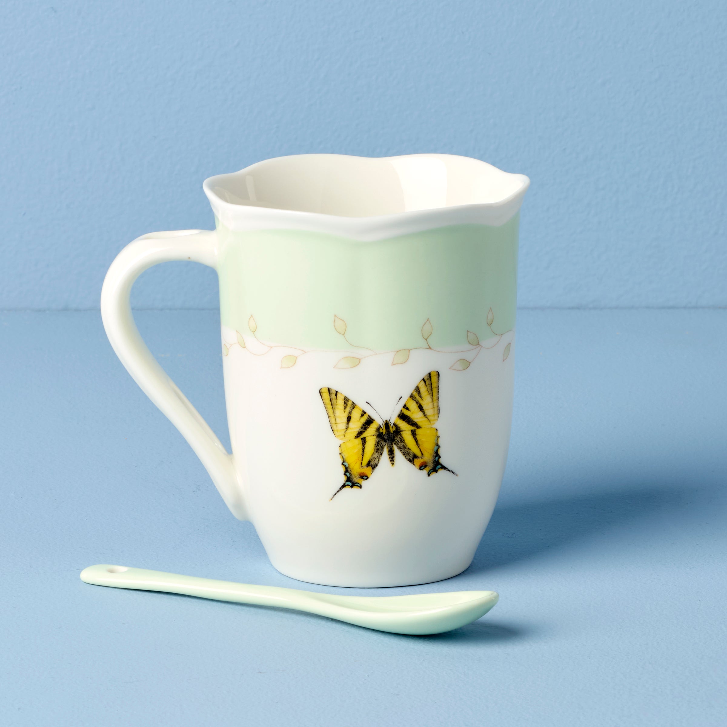 Butterfly Meadow Green Mugs With Spoons - Set of 2 - Image 4