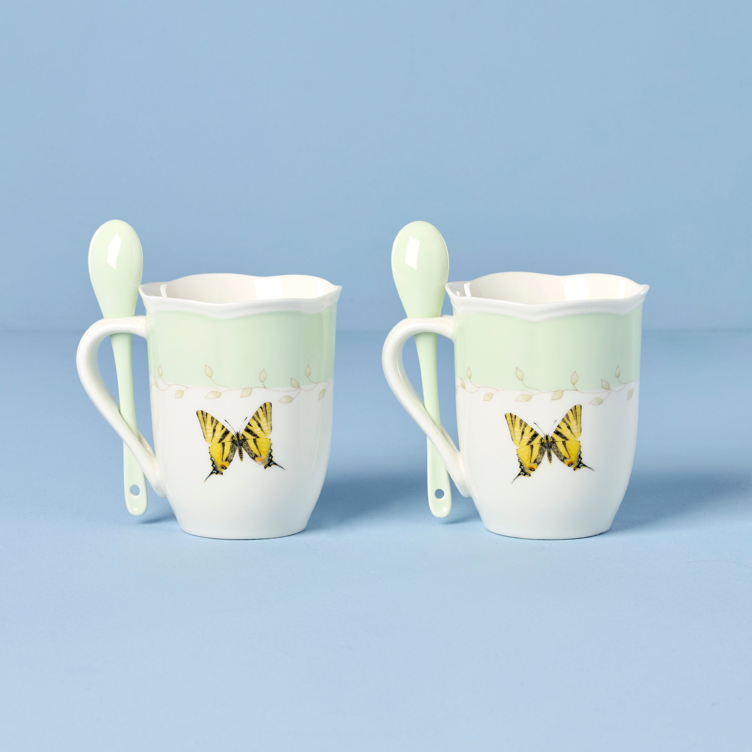Butterfly Meadow Green Mugs With Spoons - Set of 2 - Image 2