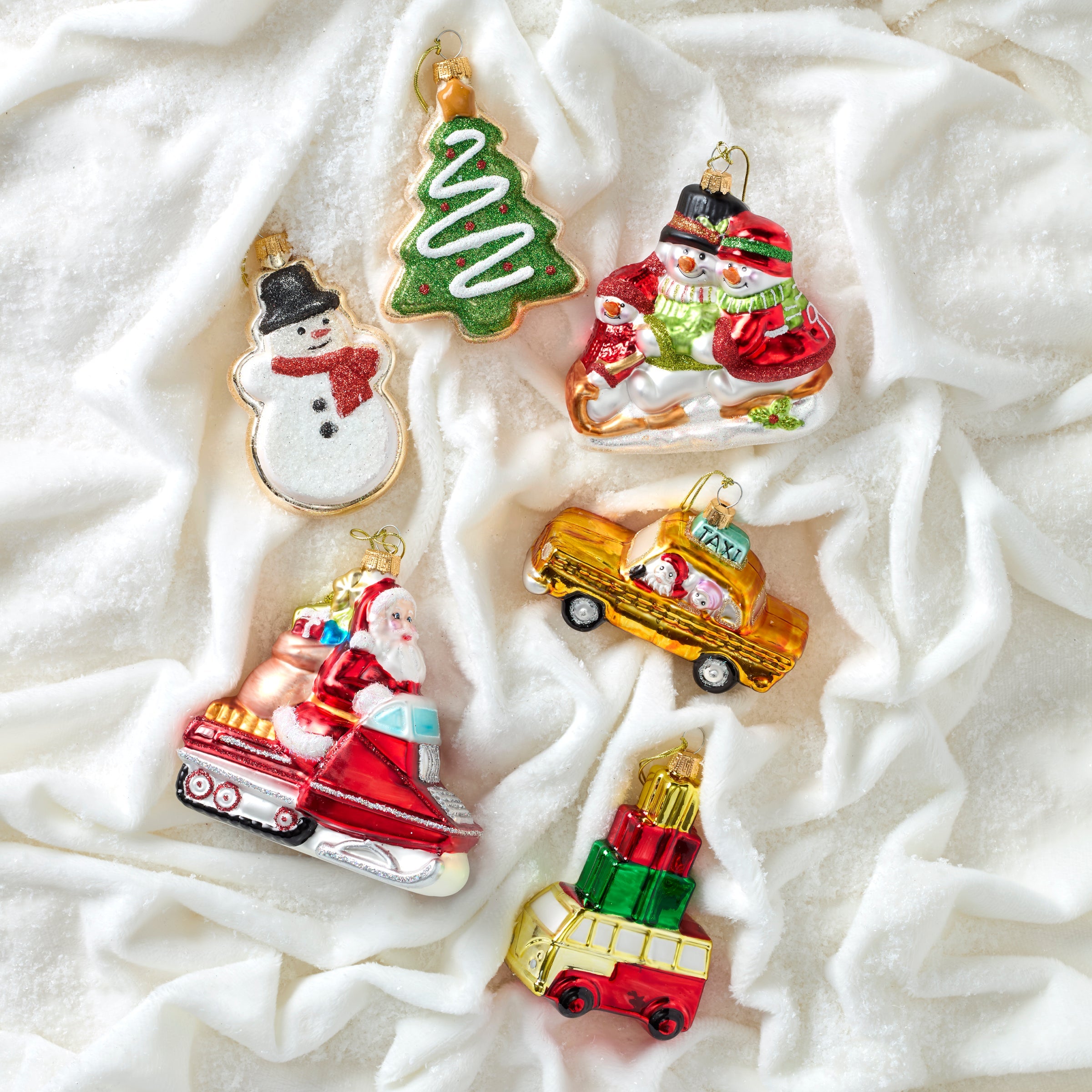 Blown Glass Snowman & Tree Cookie Ornaments 2-Piece Set - Image 2