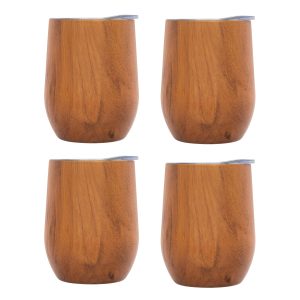 Insulated Woodgrain Wine Tumblers - Set Of 4